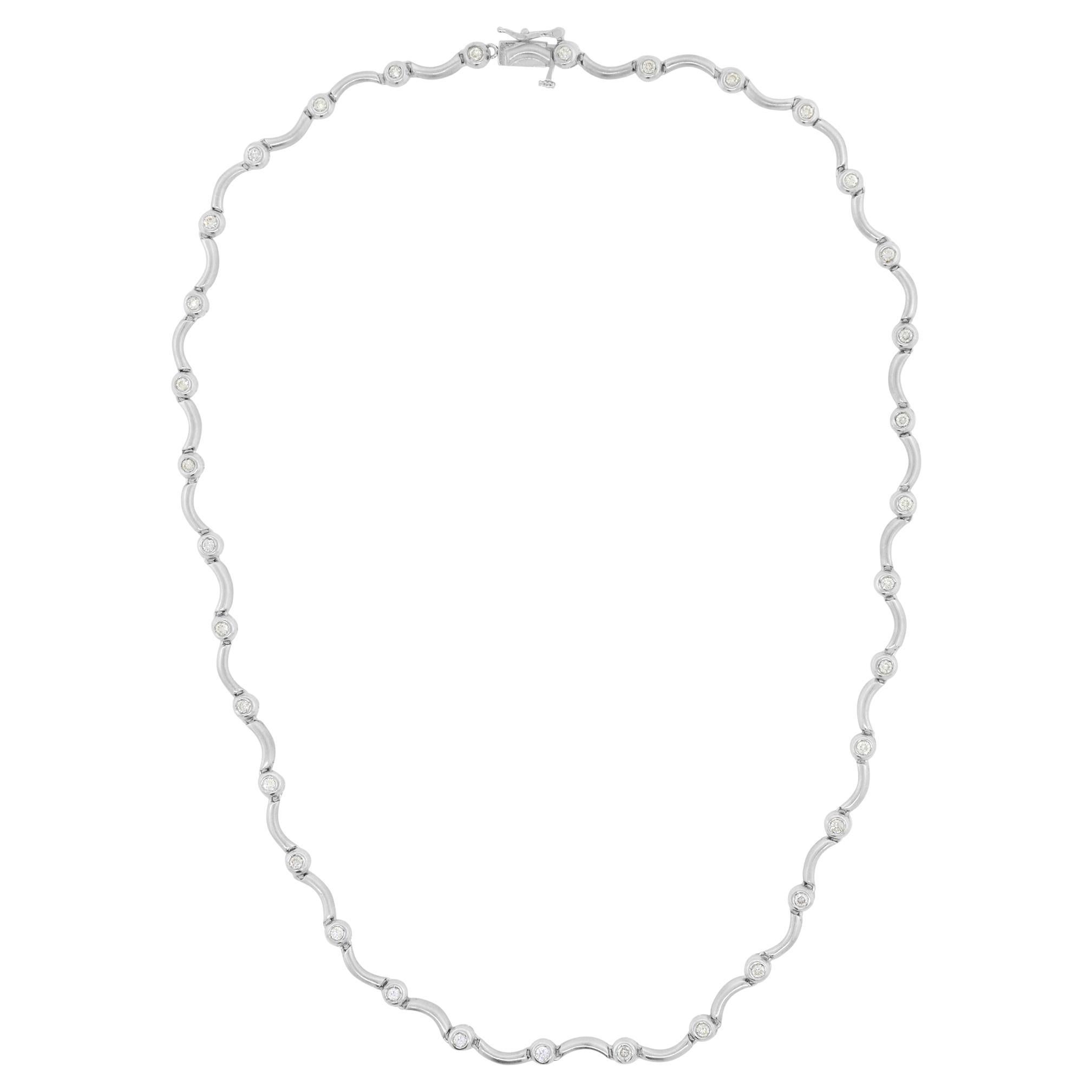 Rachel Koen Diamond Link Necklace 18k White Gold 0.95Cttw For Sale