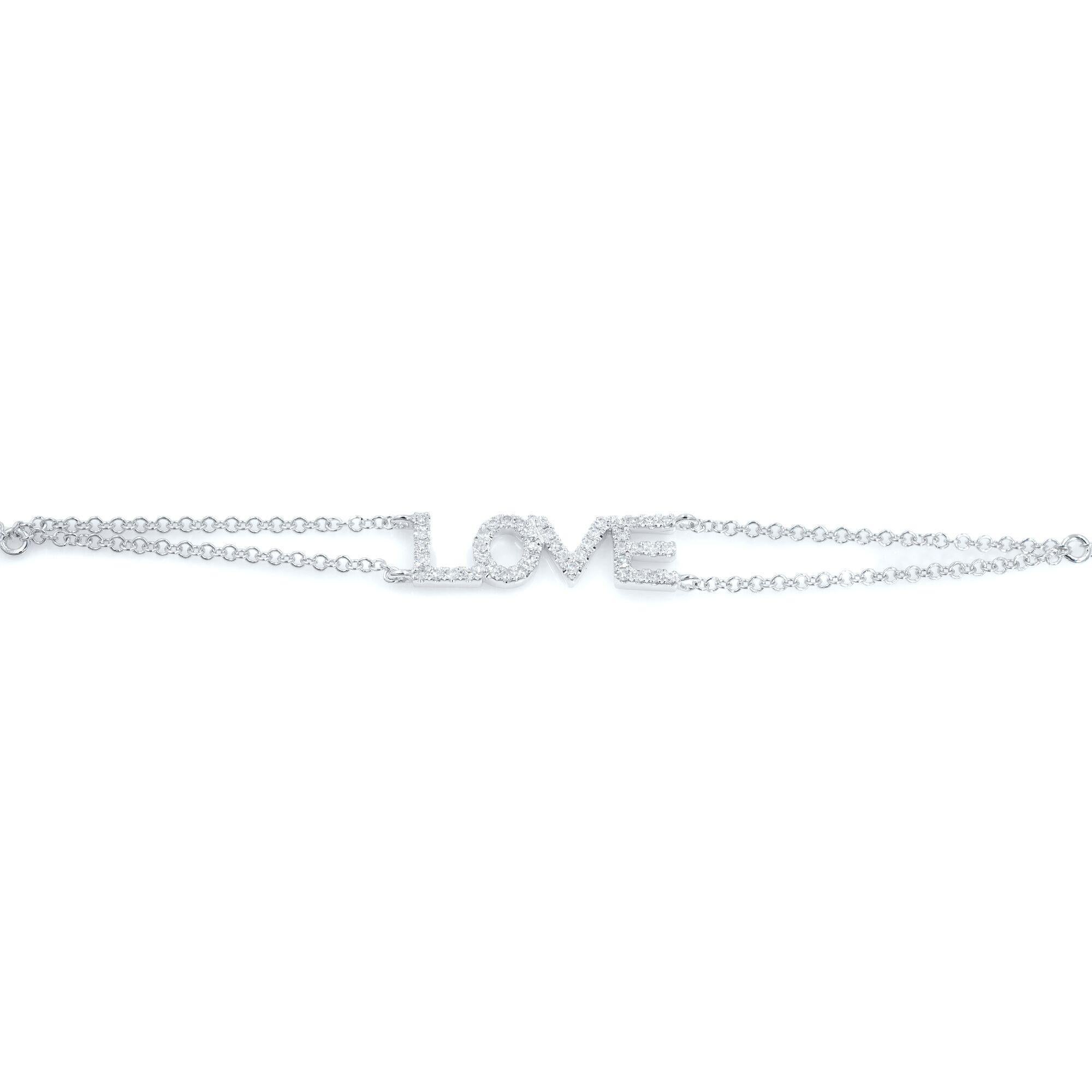 Modern Rachel Koen Diamond Love Chain Bracelet 18K White Gold 0.12cttw For Sale