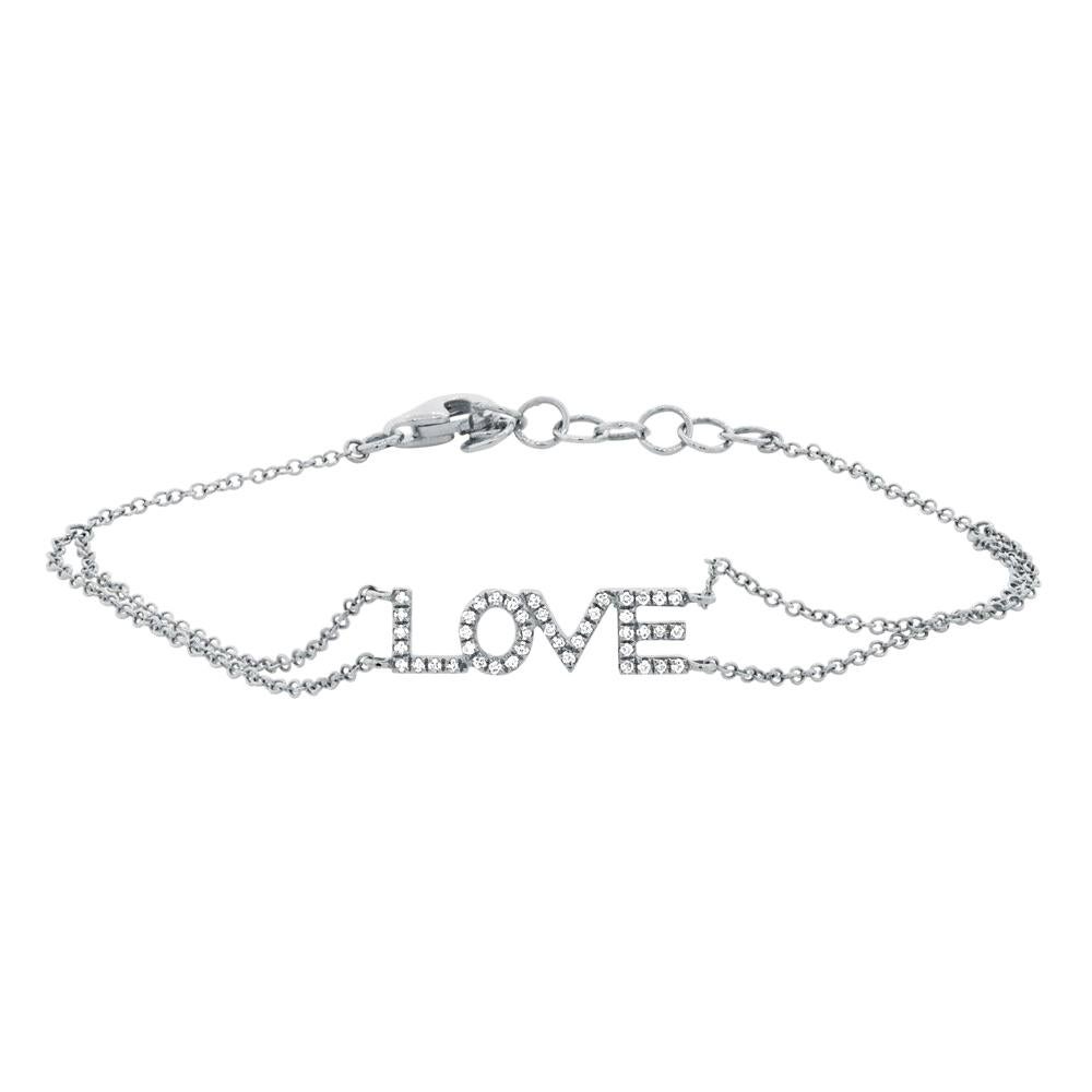 Rachel Koen Diamond Love Chain Bracelet 18K White Gold 0.12cttw For Sale