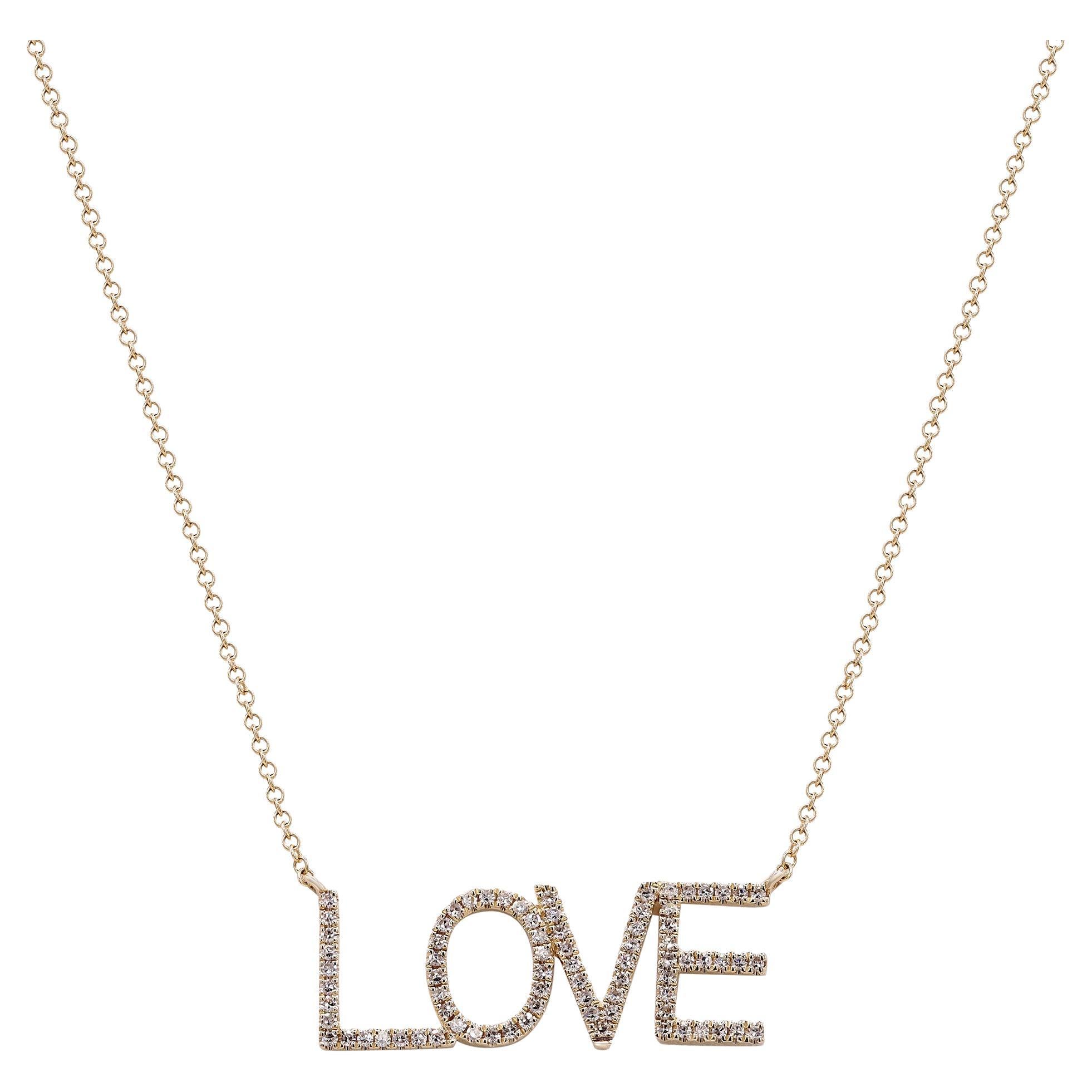 Rachel Koen Diamond Love Necklace 14K Yellow Gold 0.21Cttw For Sale