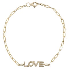 Rachel Koen Diamond Love Paper Clip Link Bracelet 14K Yellow Gold 0.12cttw