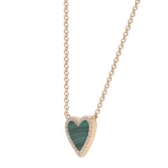 Rachel Koen Diamond Malachite Heart Pendant Necklace 14K Yellow Gold 0.09Cttw