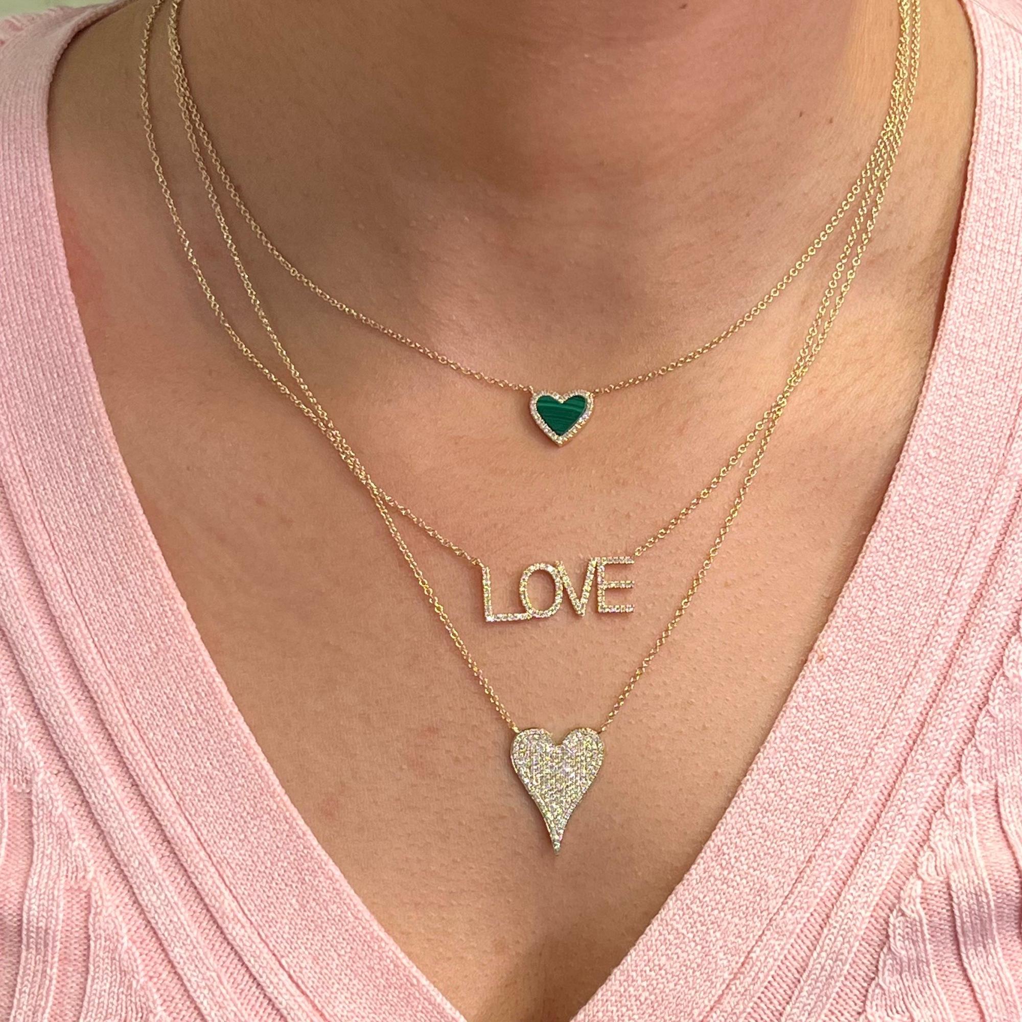 Heart Cut Rachel Koen Diamond Malachite Heart Pendant Necklace 14K Yellow Gold 0.09Cttw For Sale