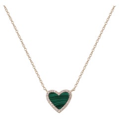 Rachel Koen Diamond Malachite Heart Pendant Necklace 14K Yellow Gold 0.09Cttw