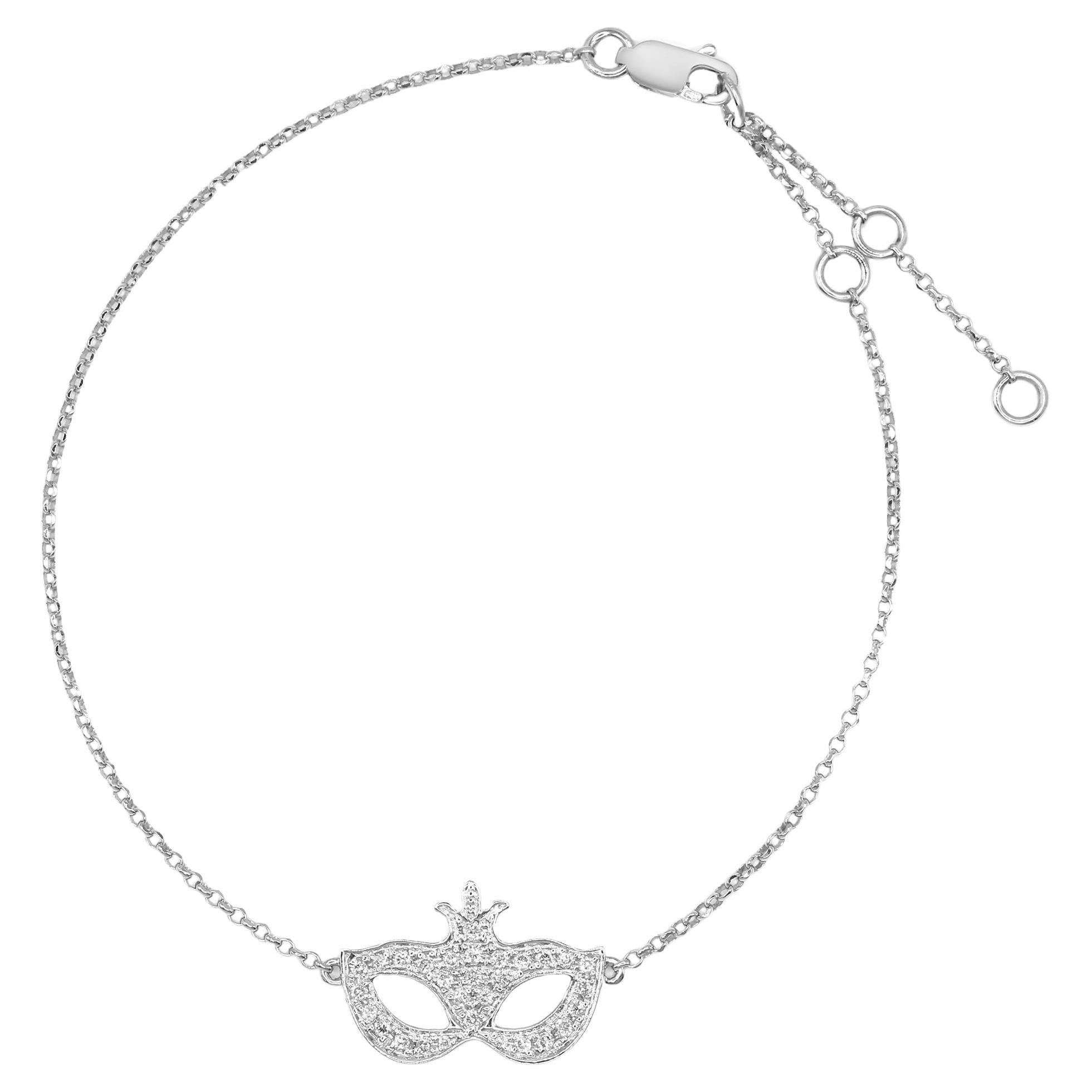 Rachel Koen Diamond Masquerade Mask Simple Chain Bracelet 0.23cttw For Sale
