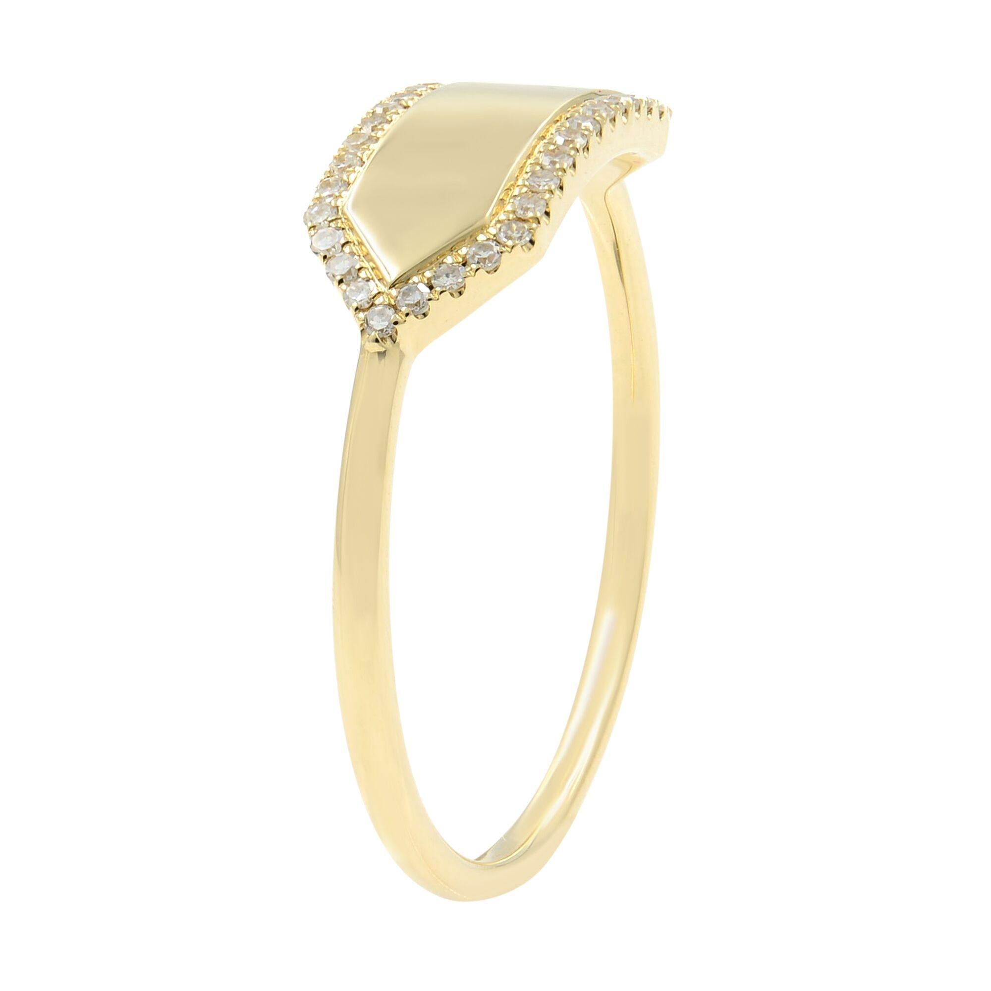 Beautifully handcrafted 14k solid yellow gold pave diamond nameplate ring. Think of an engraving of your choice and any local jeweler can easily apply it. Chic and timeless, wear it solo or stacked, this custom ring is a must-have, available in 14k