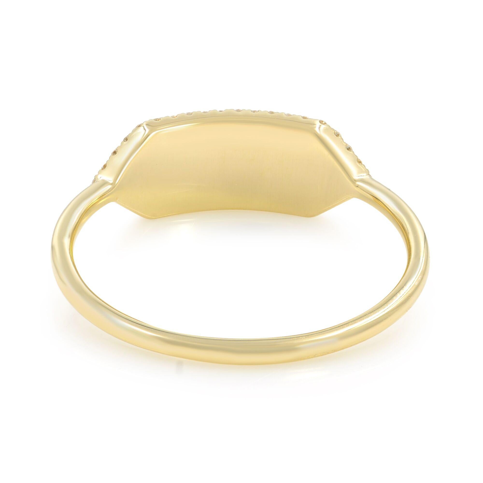 Modern Rachel Koen Diamond Name Plate Ring 14K Yellow Gold 0.11cttw For Sale