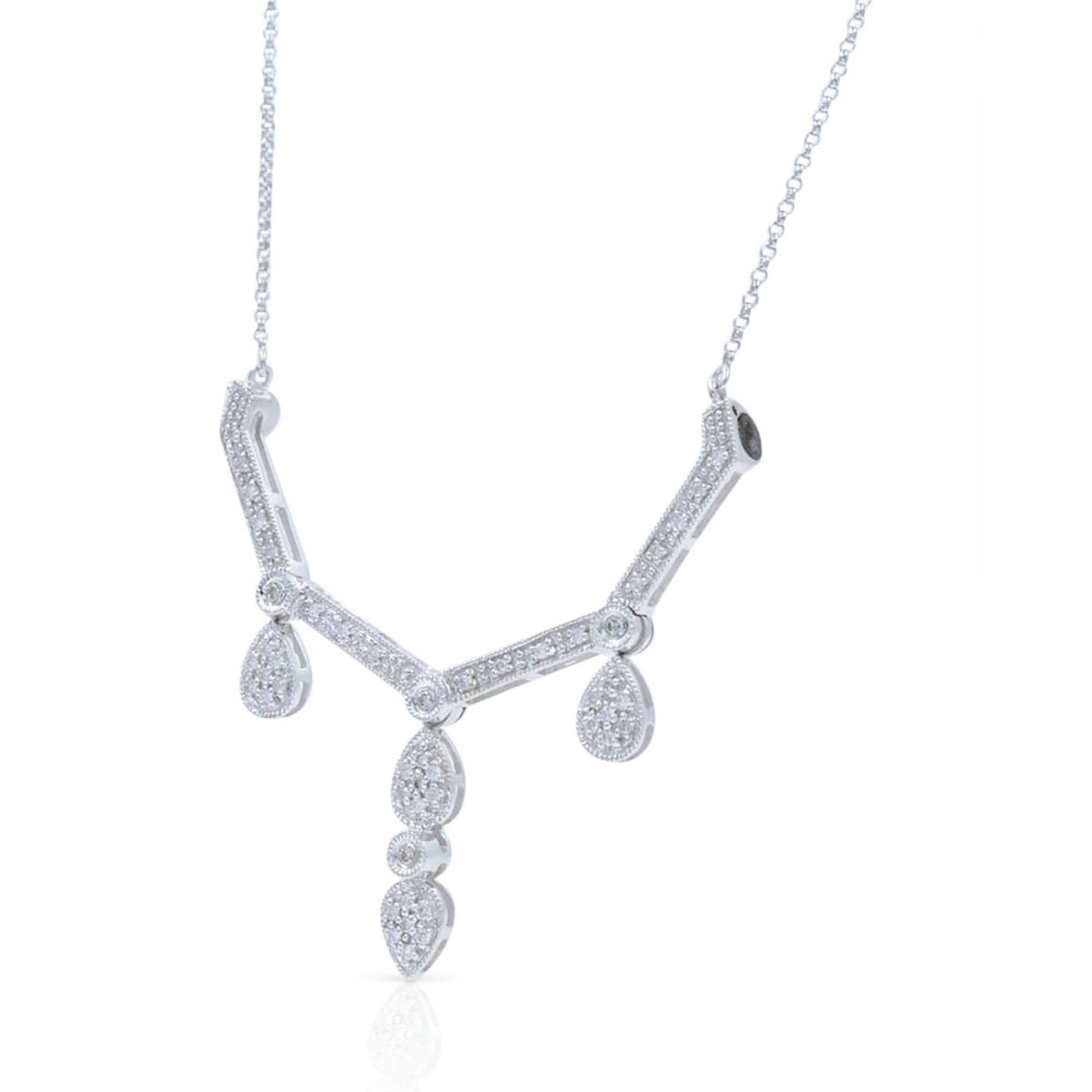 Taglio rotondo Collana di diamanti Rachel Koen con catena Transformer in oro bianco 14K 1,00cts in vendita