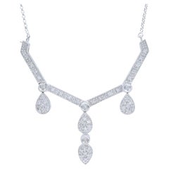 Rachel Koen Diamond Necklace on a Chain Transformer 14K White Gold 1.00cts