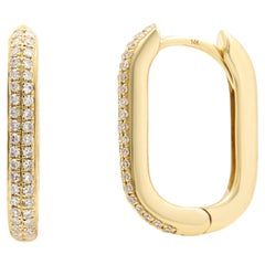 Rachel Koen Diamond Oblong Huggie Earrings 14K Yellow Gold 0.18Cttw