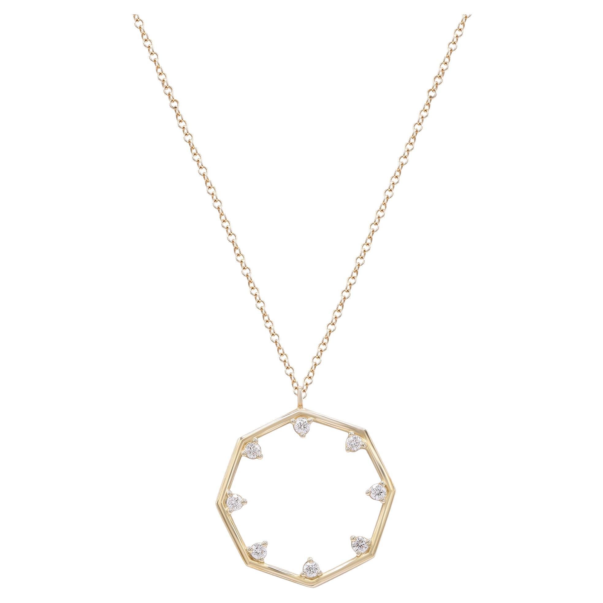 Rachel Koen Collier à pendentif octogonal en or jaune 14 carats et diamants 0,17 carat