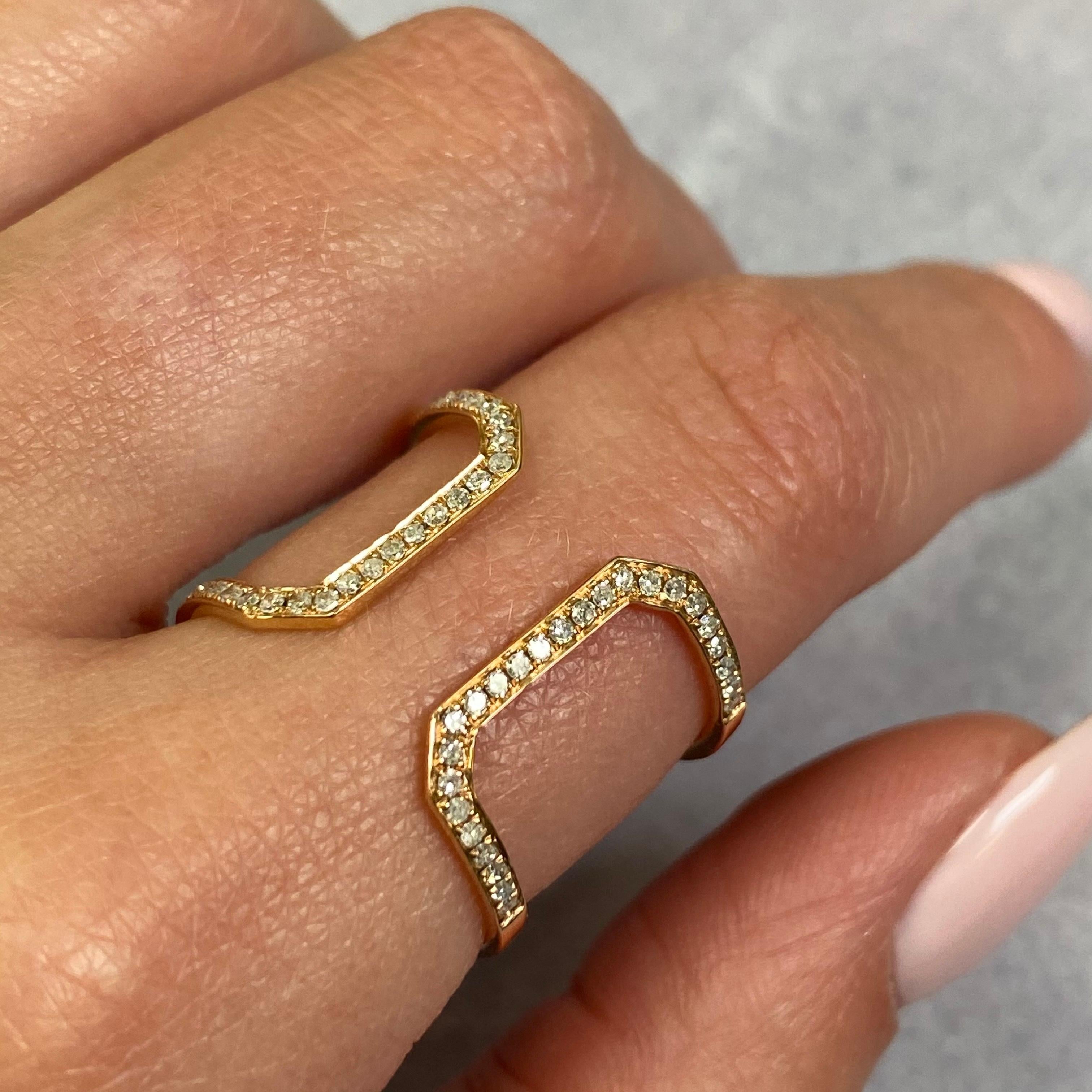 Rachel Koen Diamond Open Wide Band Ring 18k Rose Gold 0.25cttw In New Condition For Sale In New York, NY