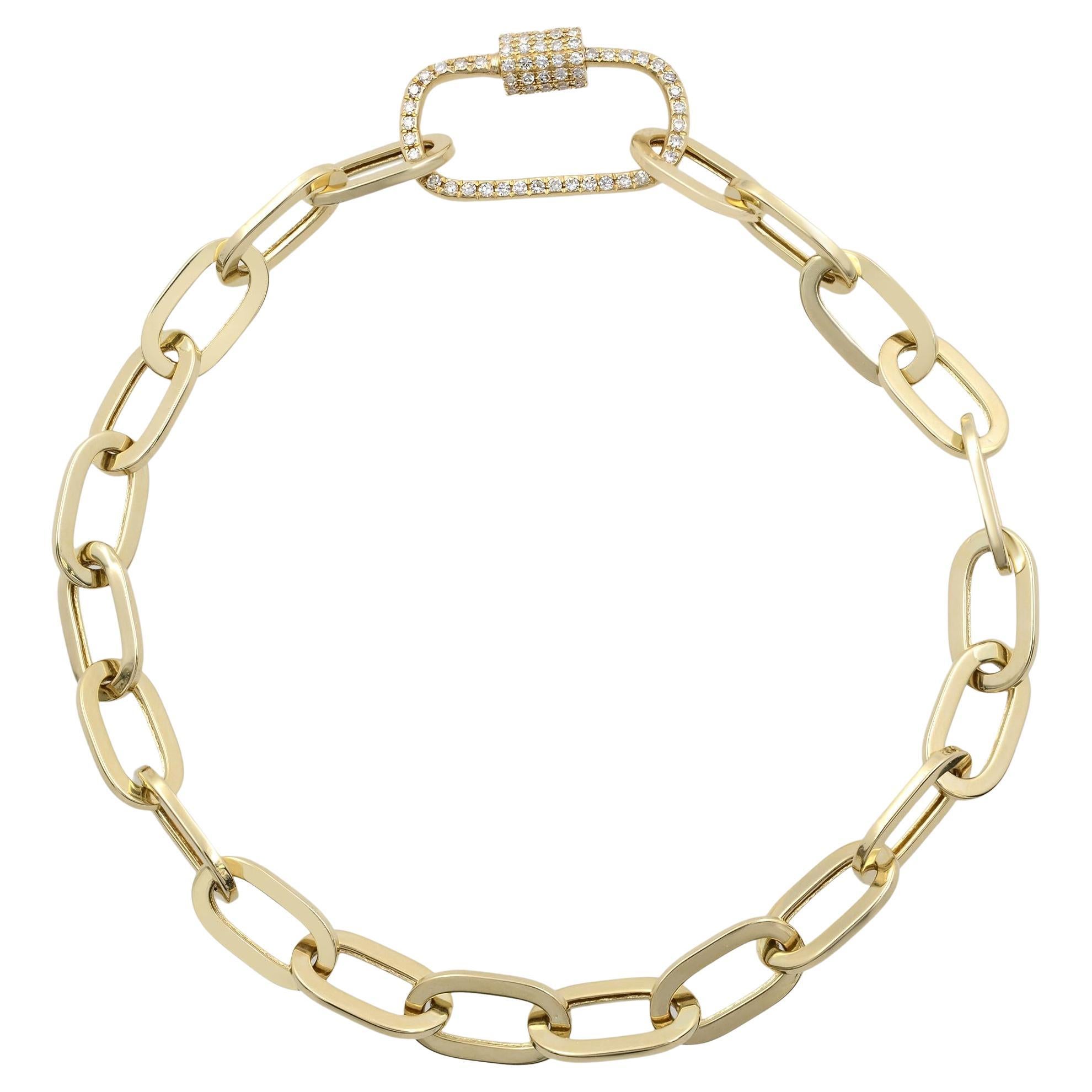 Rachel Koen Diamond Paper Clip Link Bracelet 14K Yellow Gold 0.23cttw