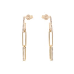 Rachel Koen Diamond Paper Clip Link Drop Earrings 14K Yellow Gold 0.17Cttw