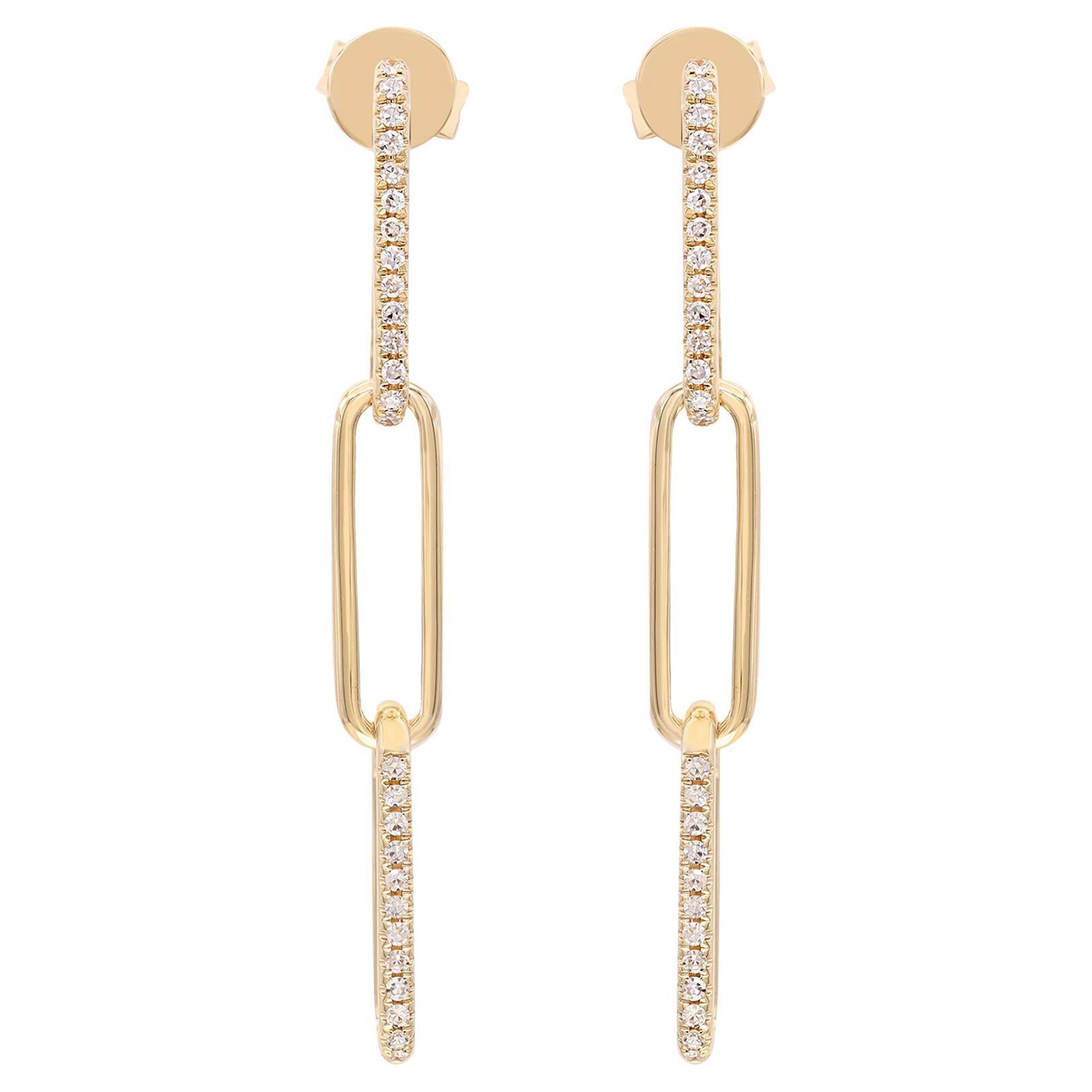 Rachel Koen Diamond Paper Clip Link Drop Earrings 14K Yellow Gold 0.17Cttw