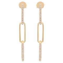 Rachel Koen Diamond Paper Clip Link Drop Earrings 14K Yellow Gold 0.17Cttw