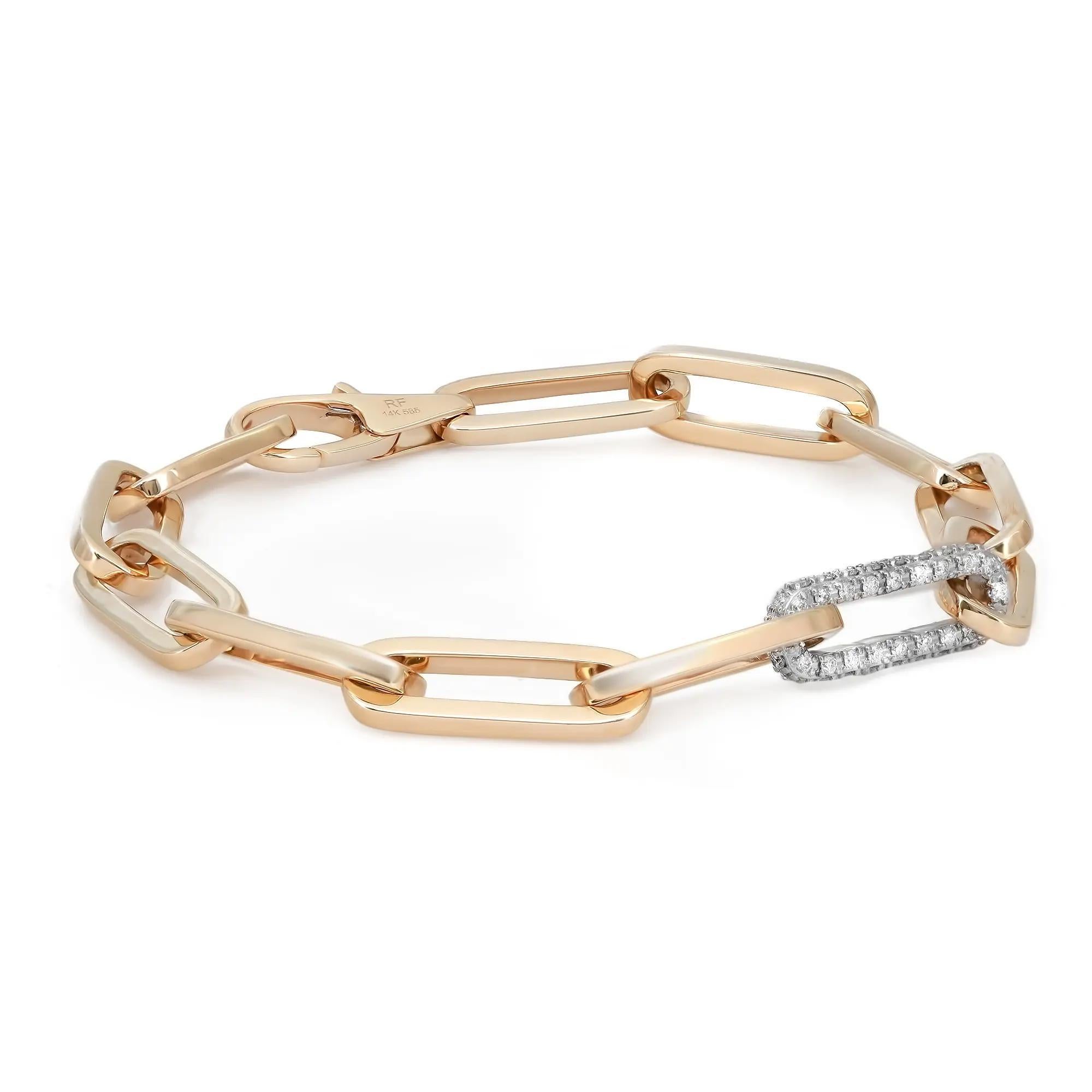 Modern Rachel Koen Diamond Paperclip Link Chain Bracelet 14K Yellow Gold 8 inches  For Sale
