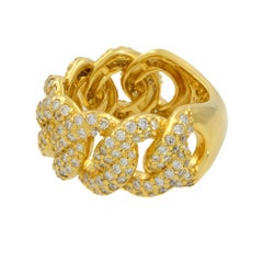 Rachel Koen Diamond Pave Cuban Link Unisex Ring 14K Yellow Gold 2.20cttw