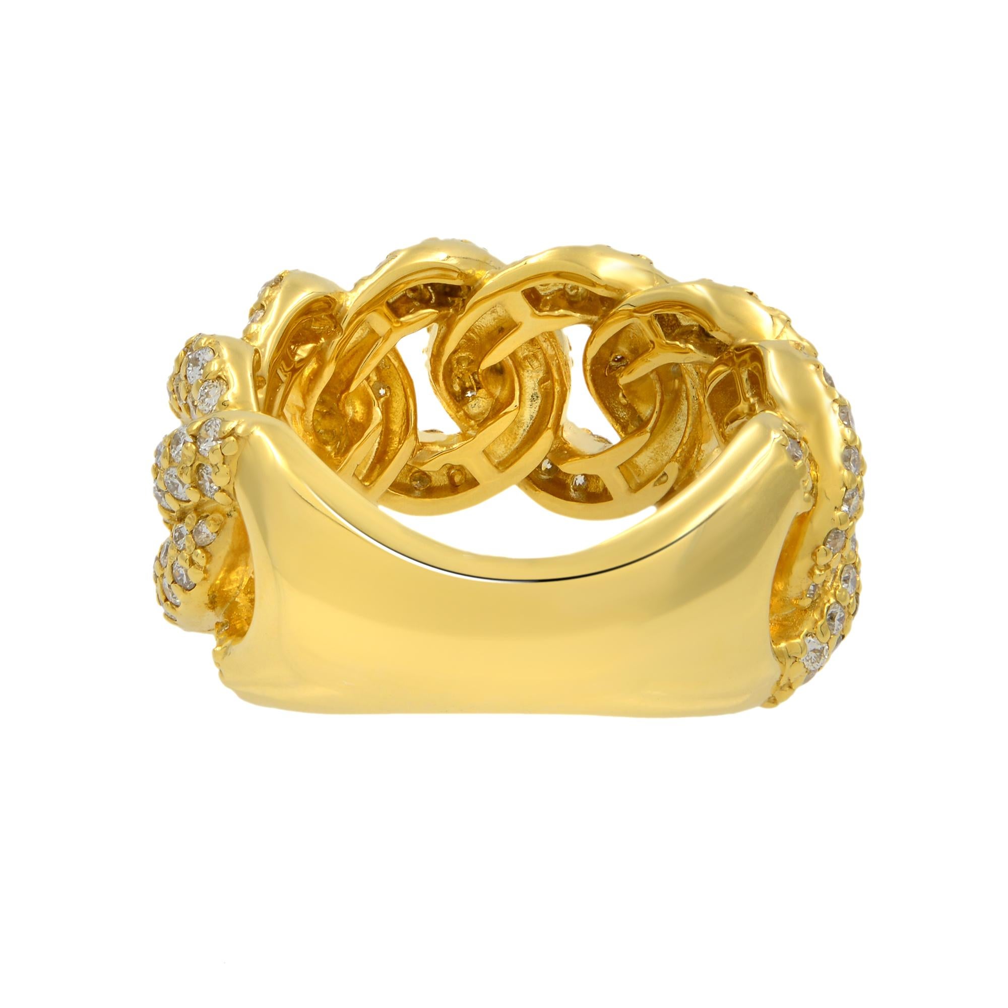 Modern Rachel Koen Diamond Pave Cuban Link Unisex Ring 14K Yellow Gold 2.20cttw For Sale