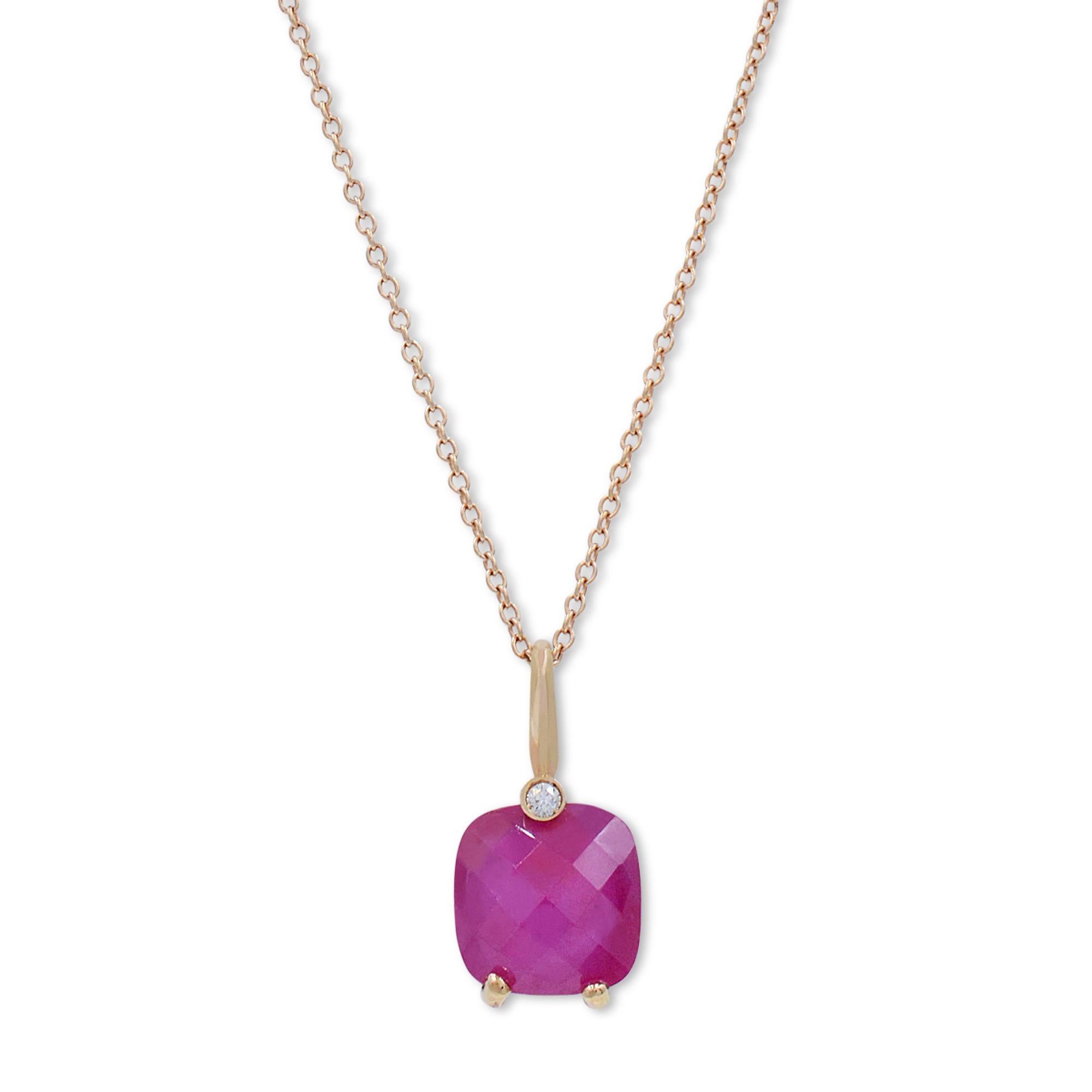 Rachel Koen Diamond Pink Rhodolite Pendant Necklace 18K Yellow Gold In New Condition For Sale In New York, NY