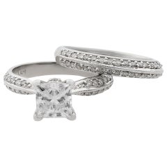 Used Rachel Koen Diamond Princess Cut Bridal Ring Set 14K White Gold 1.33ct