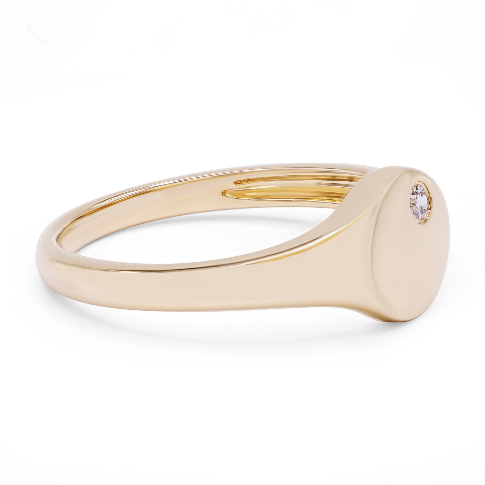Round Cut Rachel Koen Diamond Round Signet Ring 14K Yellow Gold 0.03cttw For Sale