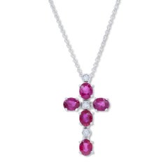 Rachel Koen Diamond Ruby Pendant Necklace 18K White Gold 0.08cttw 16 Inches