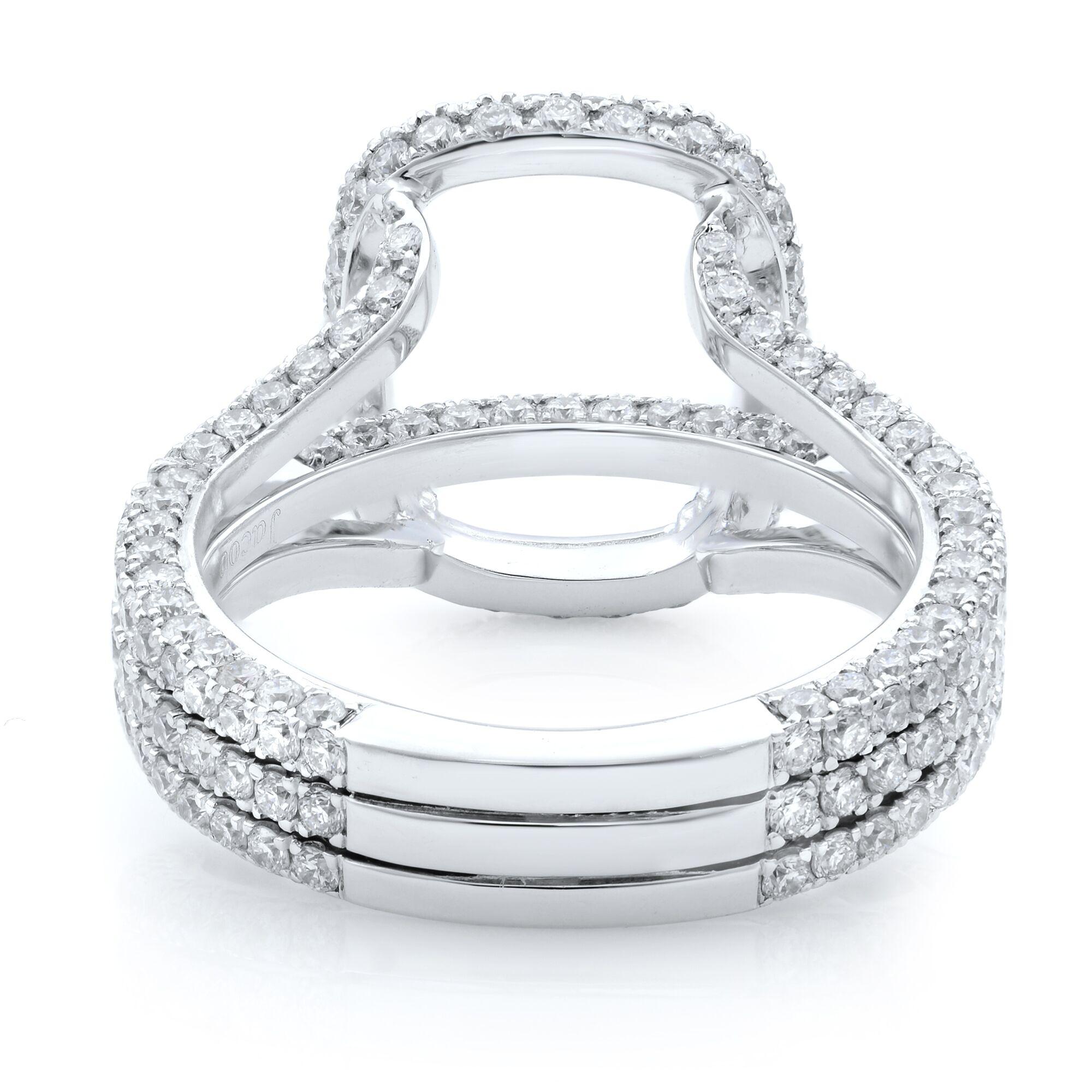 Rachel Koen Diamond Set Cushion Cut Center Stone Mounting Platinum Ring In New Condition In New York, NY