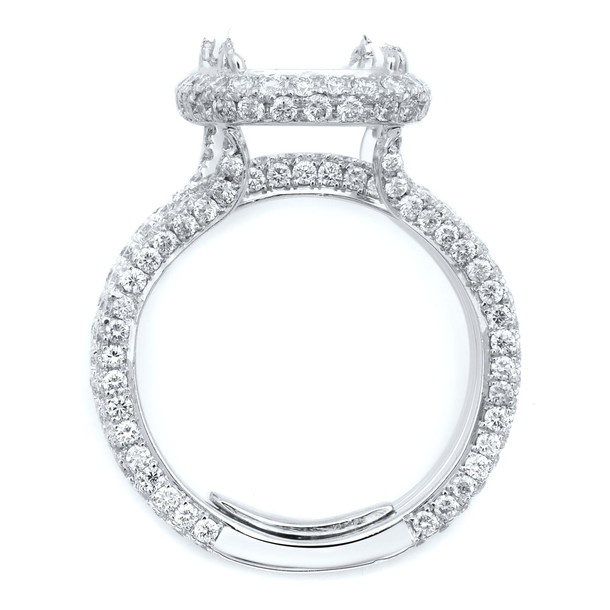 Women's or Men's Rachel Koen Diamond Set Cushion Cut Center Stone Mounting Platinum Ring