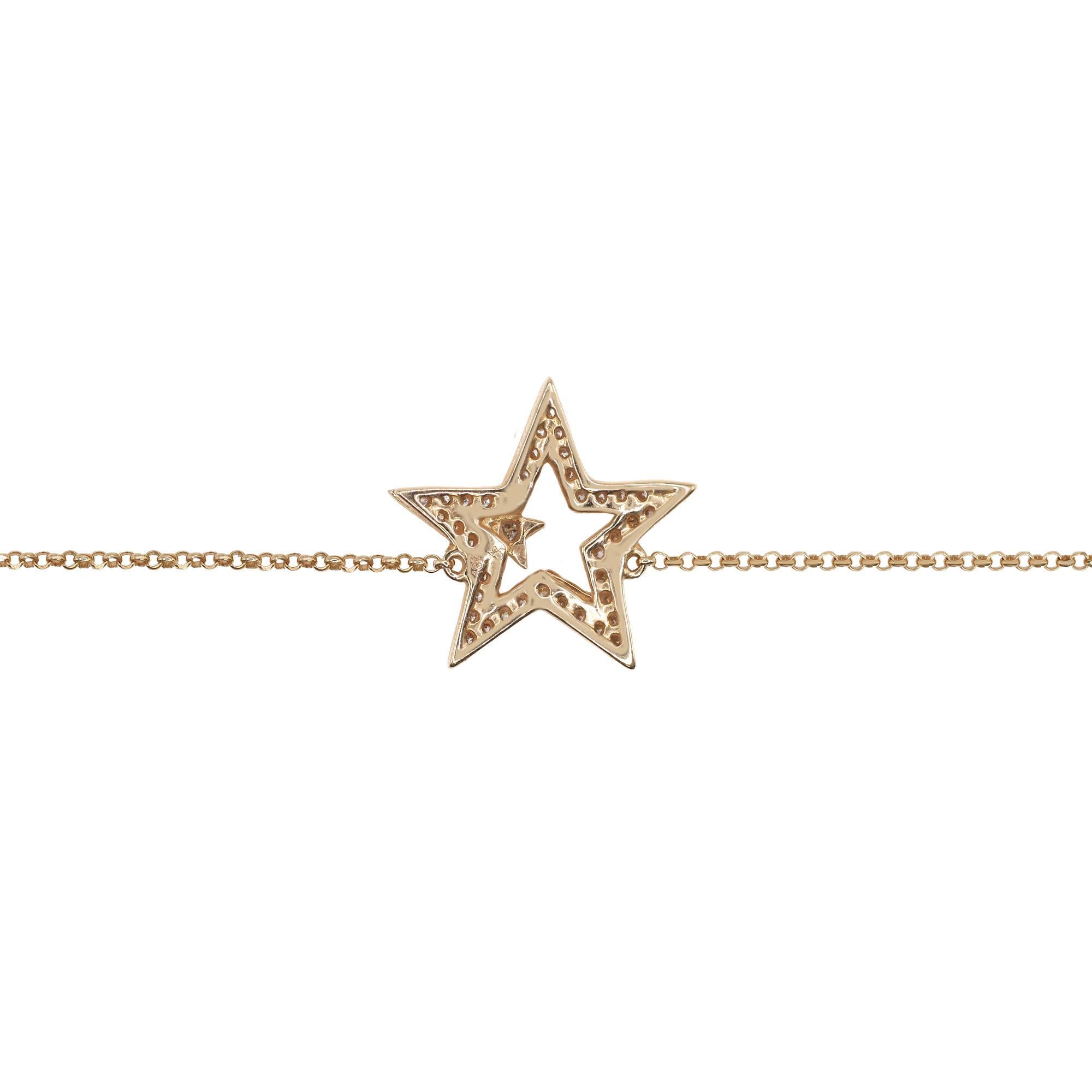 Modern Rachel Koen Diamond Star Chain Bracelet 18K Rose Gold 0.19cttw For Sale