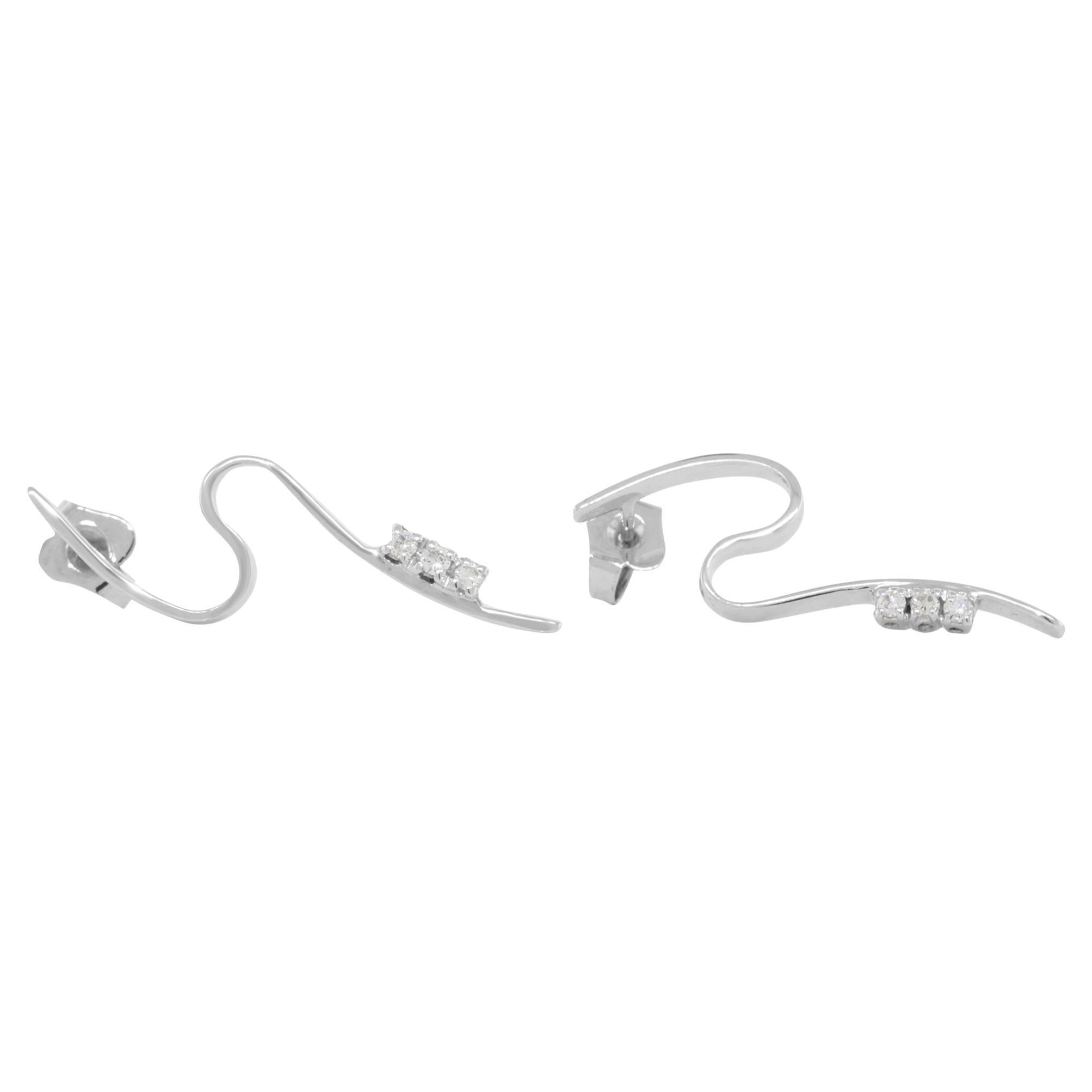Rachel Koen Diamond Swirl Drop Earrings 18K White Gold 0.13 Cttw For Sale