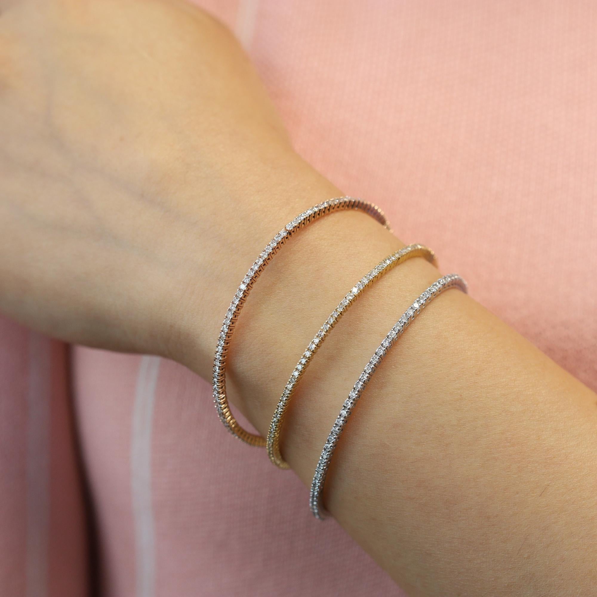 Round Cut Rachel Koen Diamond Tennis Bangle Bracelet 14K White Gold 1.50cttw For Sale