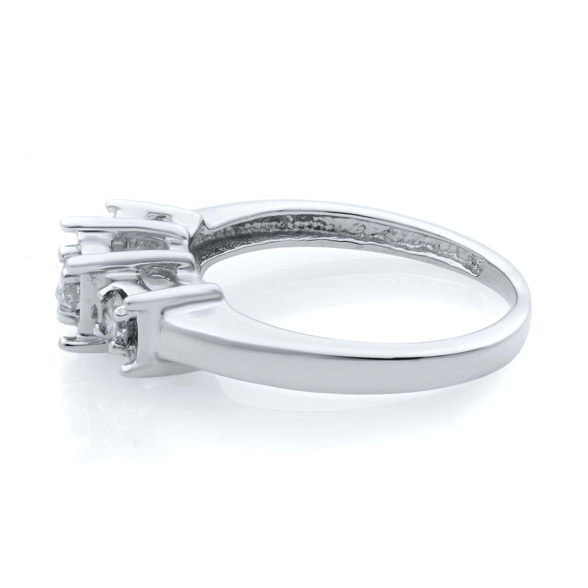 Modern Rachel Koen Diamond Three Stone Engagement Ring 14K White Gold 0.50cttw For Sale
