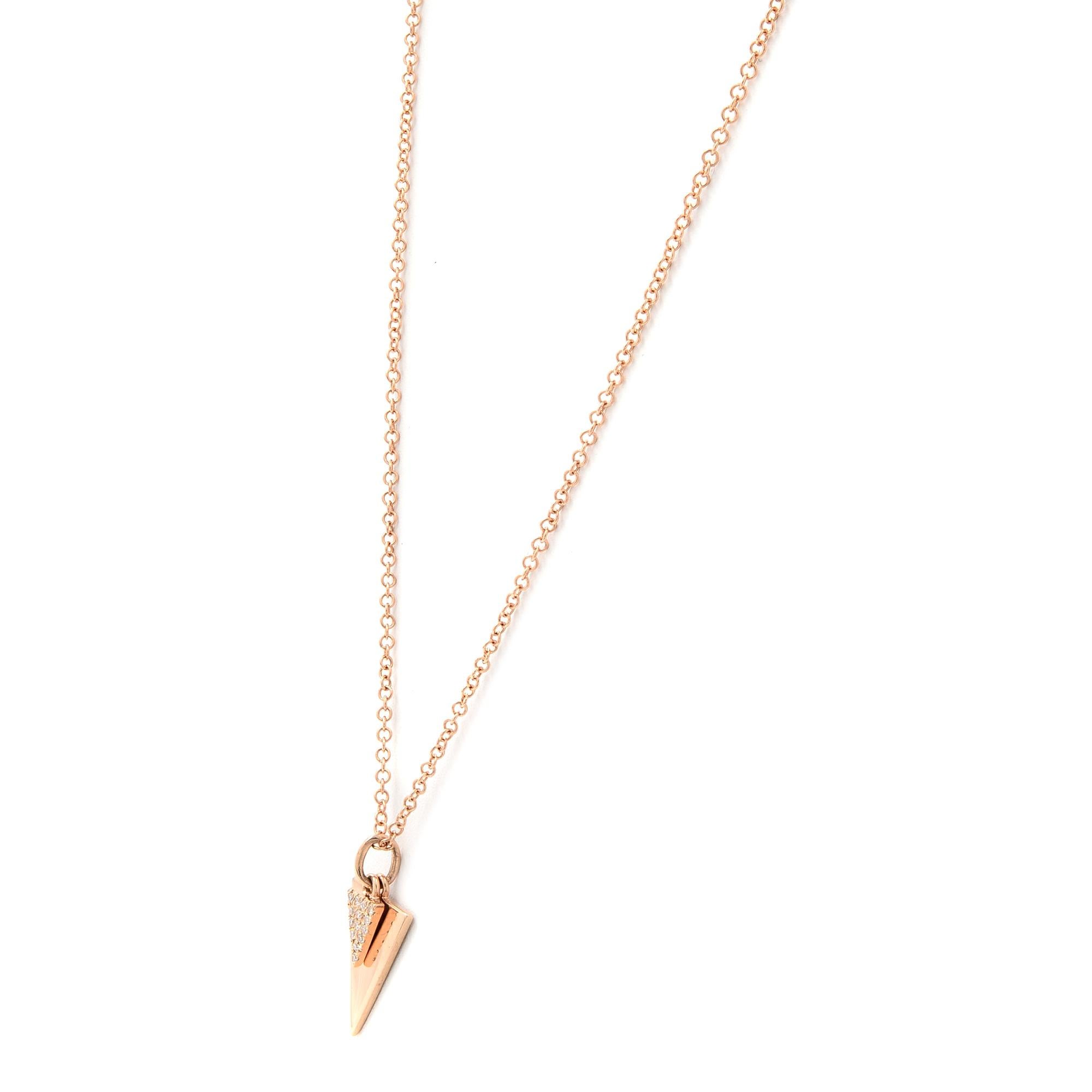 Modern Rachel Koen Diamond Triangle Necklace 14K Rose Gold 0.03Cttw For Sale