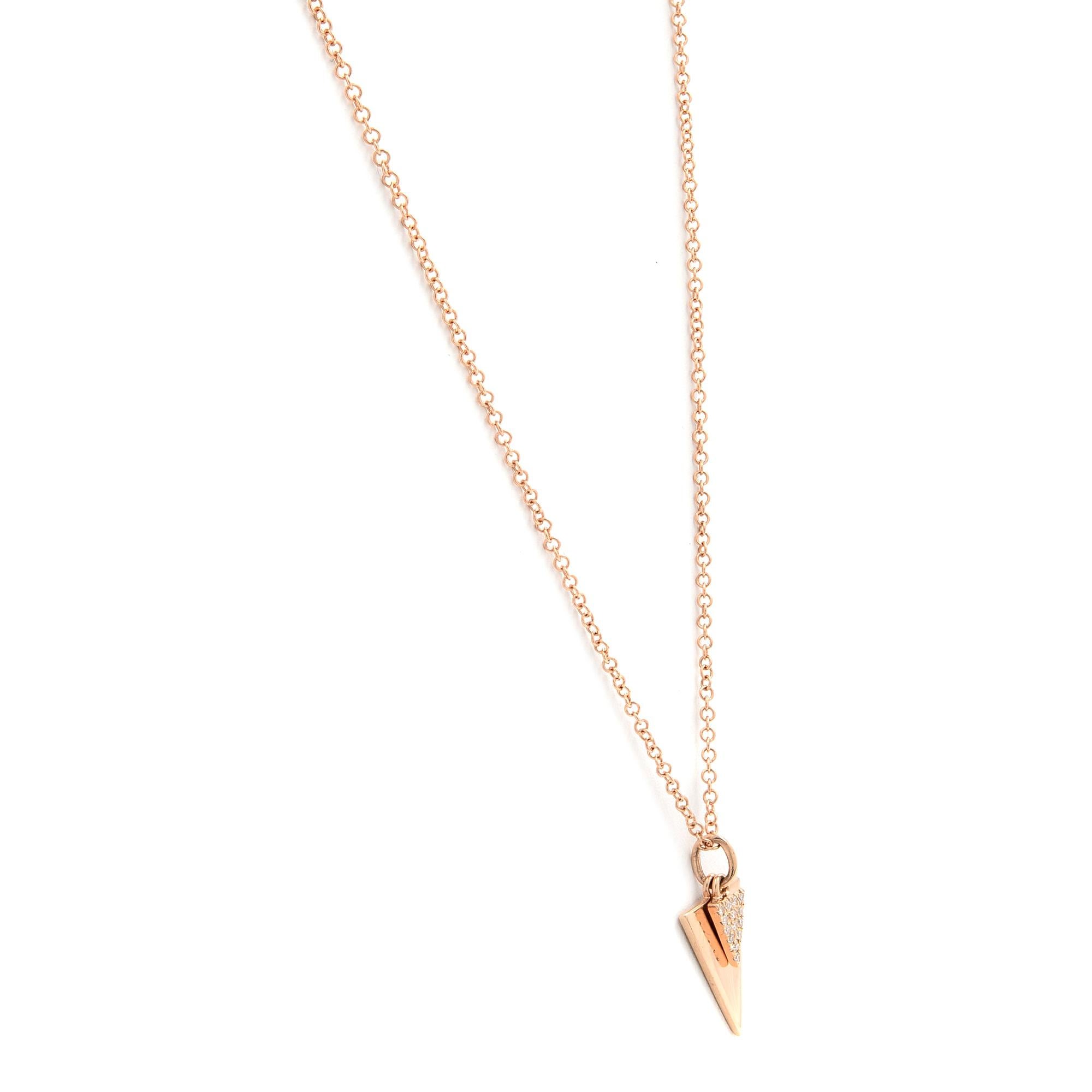 Round Cut Rachel Koen Diamond Triangle Necklace 14K Rose Gold 0.03Cttw For Sale