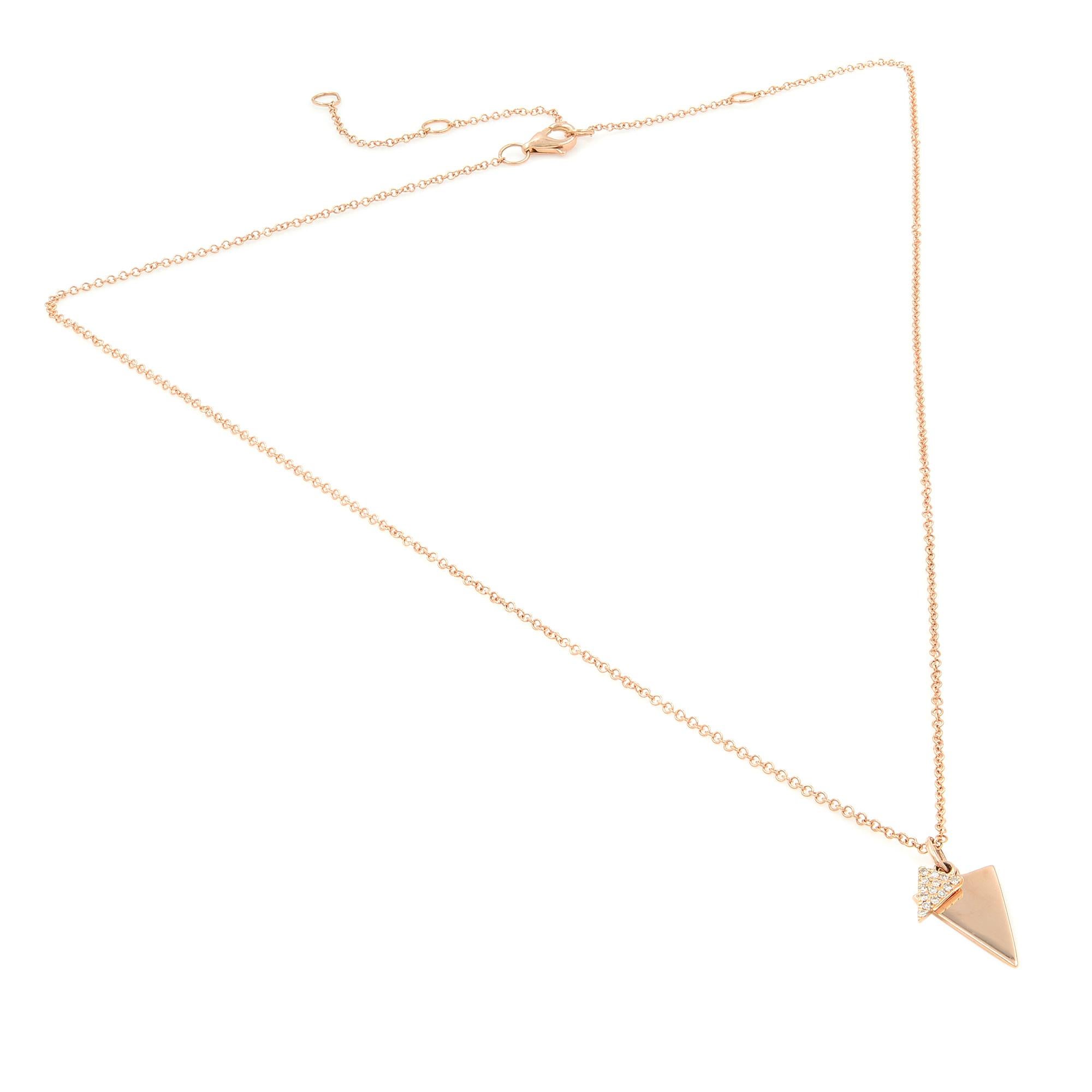 Rachel Koen Diamond Triangle Necklace 14K Rose Gold 0.03Cttw For Sale 1