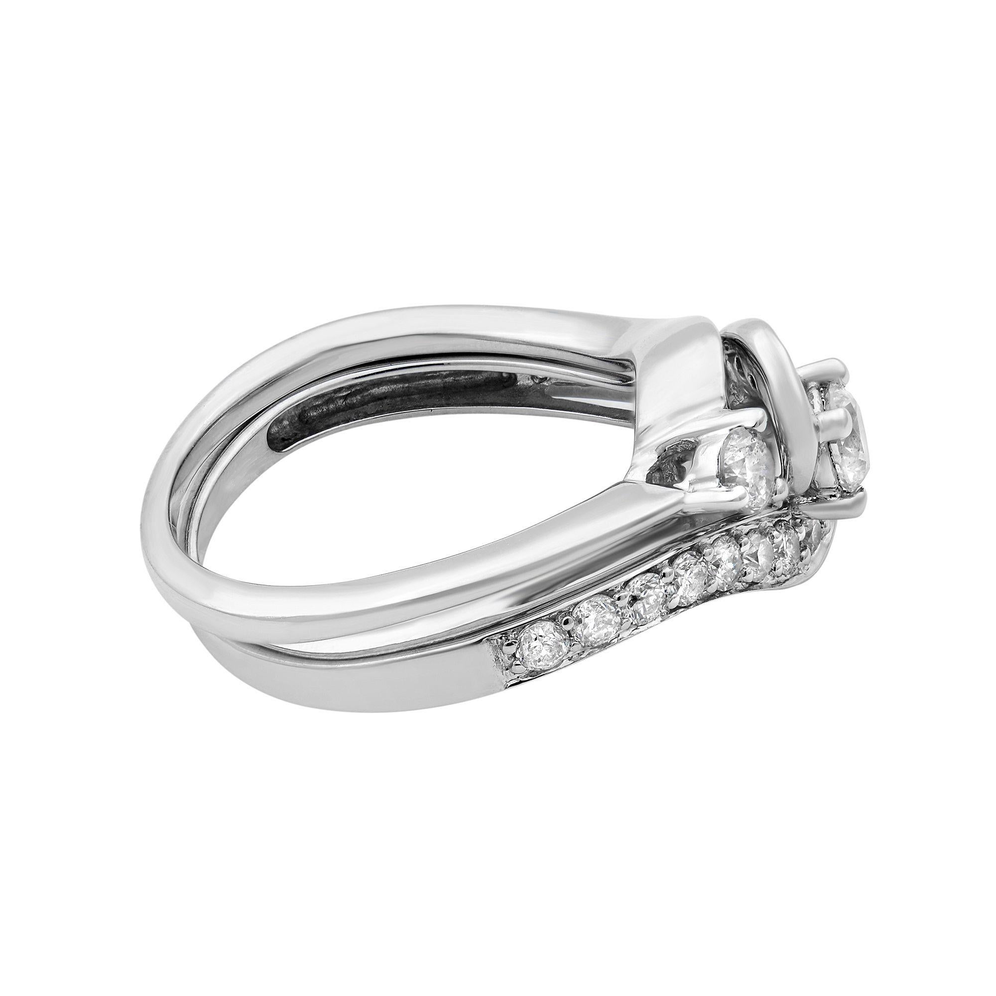 Modern Rachel Koen Diamond Two Piece Ring Set 14K White Gold 0.60Cttw For Sale
