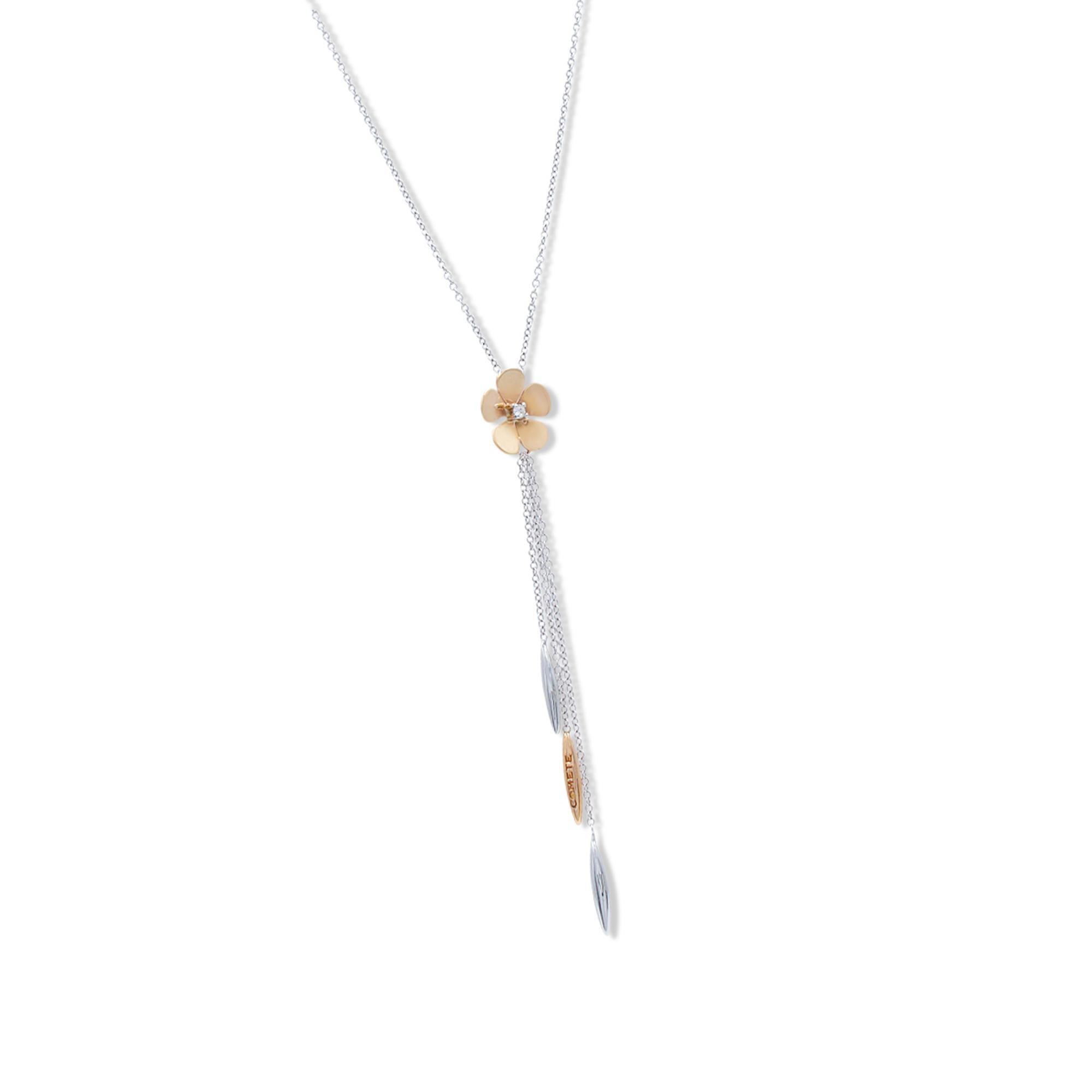 Round Cut Rachel Koen Diamond Two Tone Flower Pendant Necklace 18K Yellow White Gold For Sale