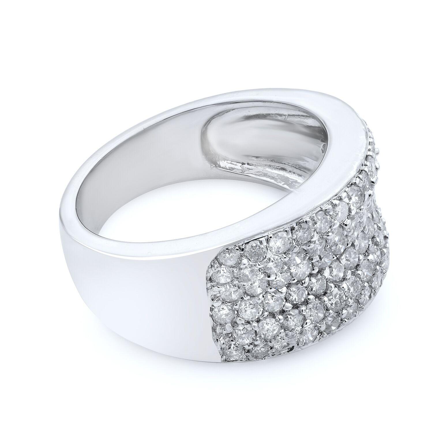 Moderne Rachel Koen Bague à large anneau en or blanc 14 carats avec diamants de 1,00 carat poids total en vente