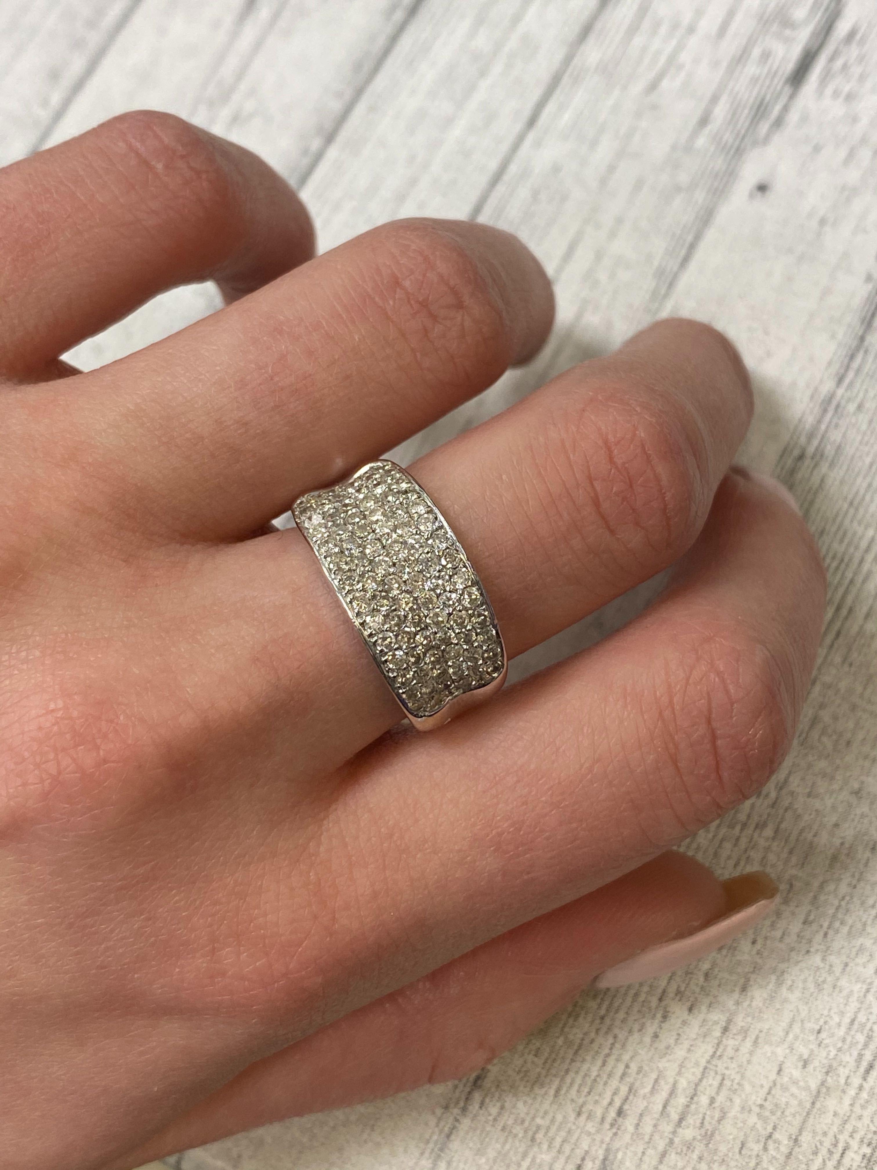 Rachel Koen Diamond Wide Band Ring 14K White Gold 1.00 Cttw In New Condition For Sale In New York, NY