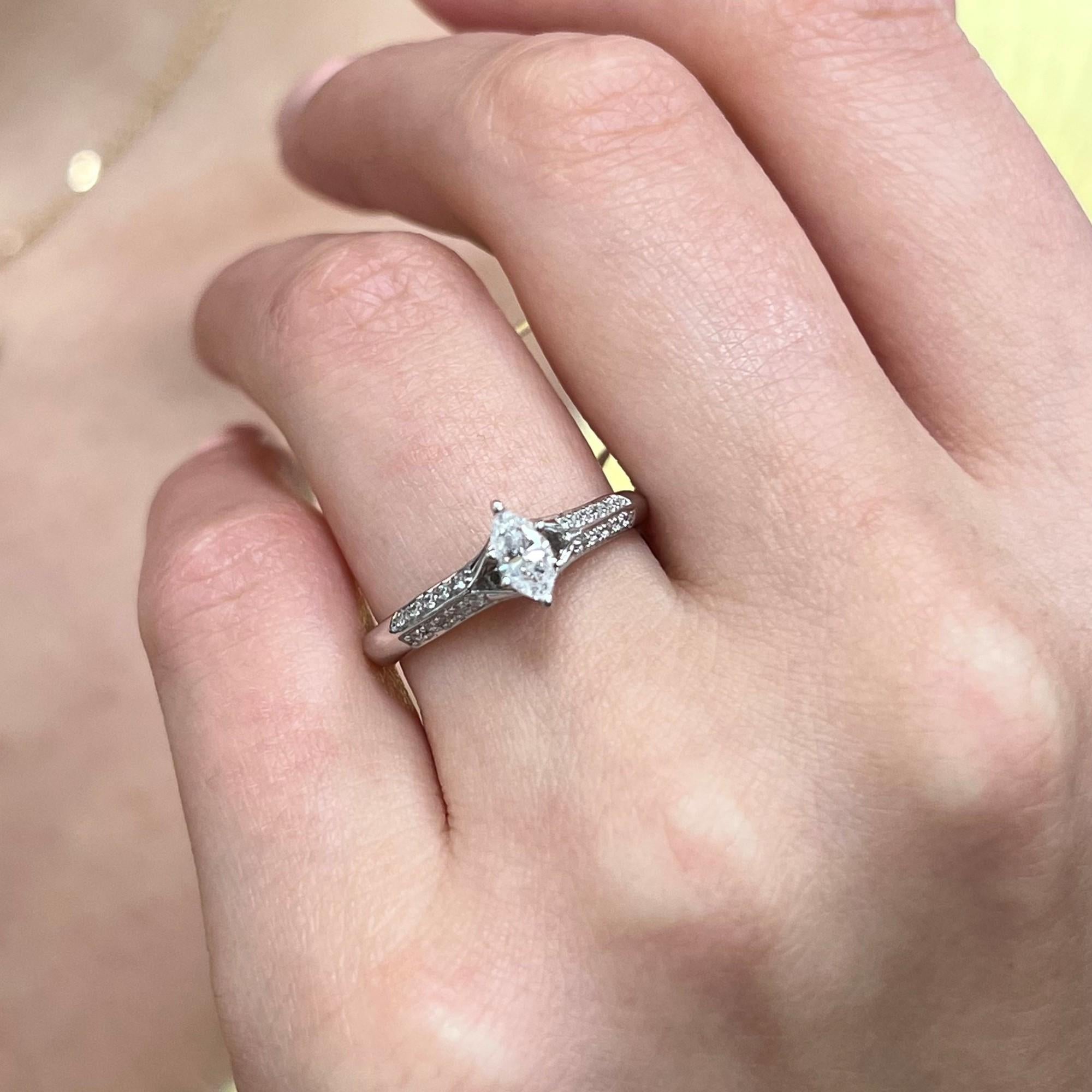 Marquise Cut Rachel Koen Diamond Womens Engagement Ring 14K White Gold 0.75Cttw Size 7.25 For Sale