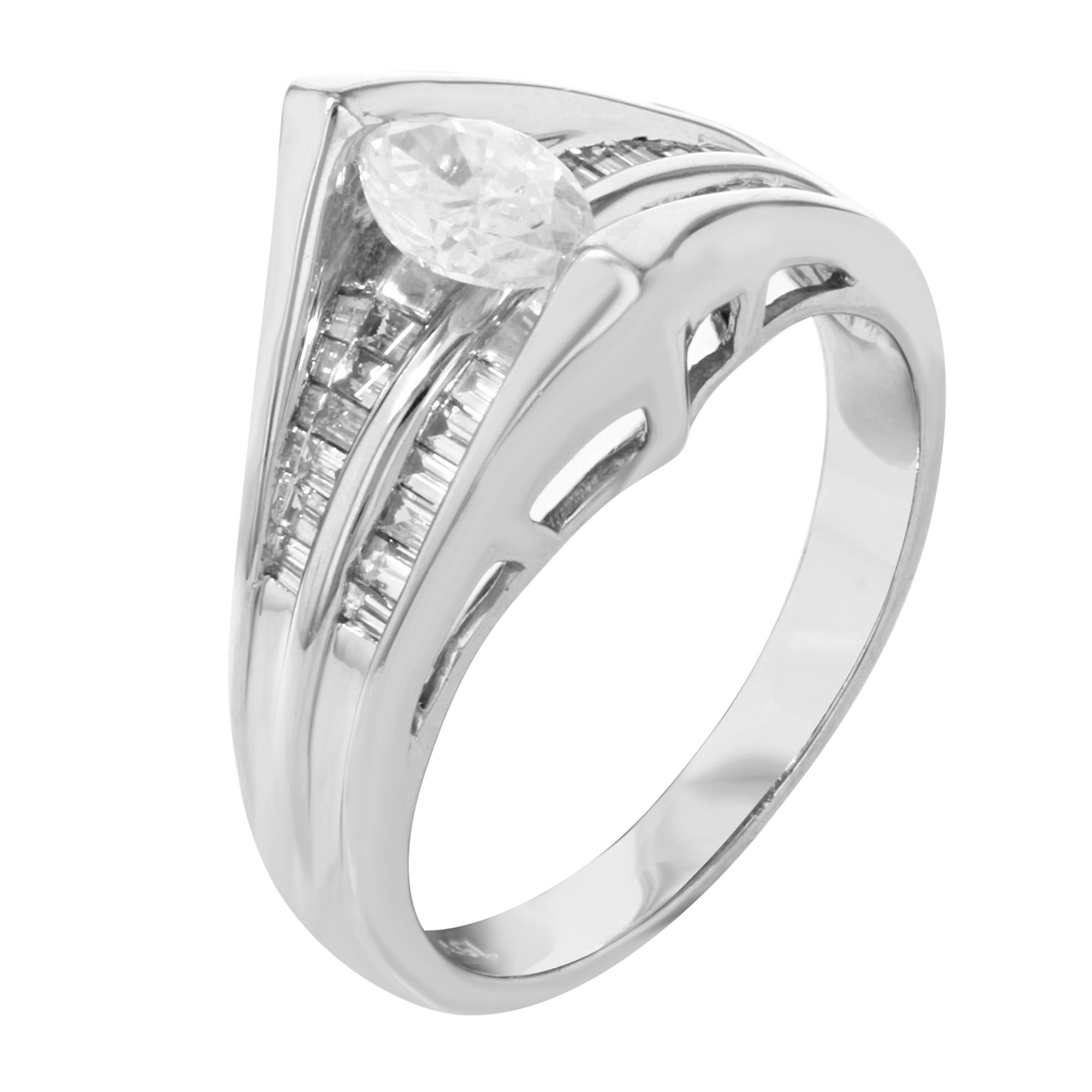 Marquise Cut Rachel Koen Diamond Womens Engagement Ring 14K White Gold 1.25 Cttw For Sale