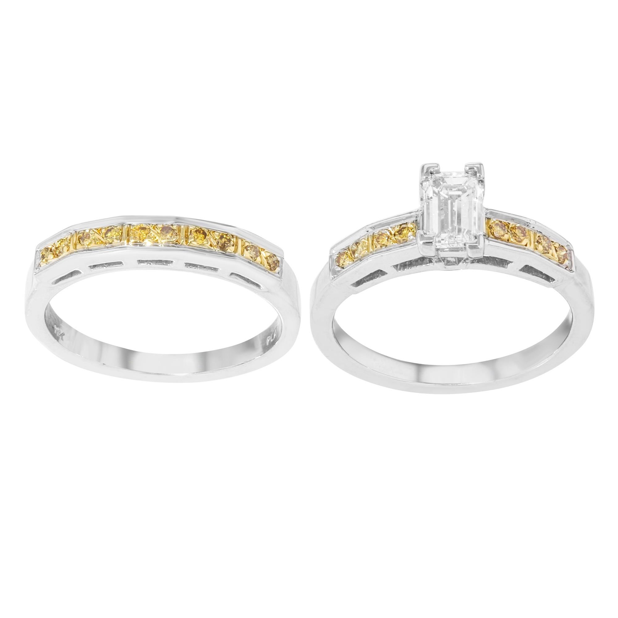 Emerald Cut Rachel Koen Diamond Womens Engagement Ring Set Platinum 18K Yellow Gold 2.31Cttw For Sale