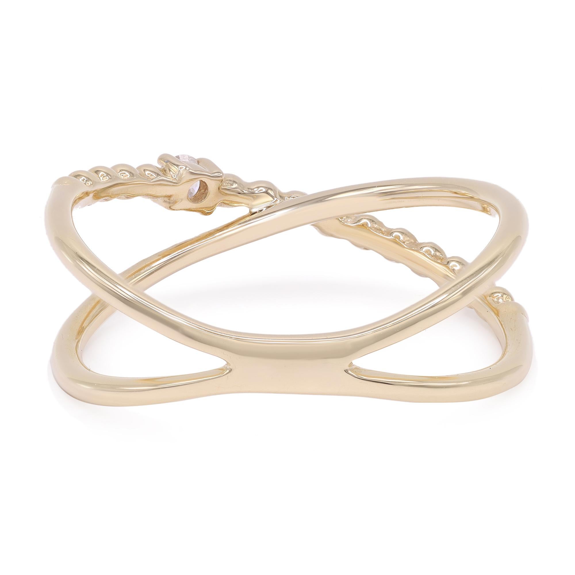 Modern Rachel Koen Diamond X Ring 14K Yellow Gold 0.12cttw For Sale