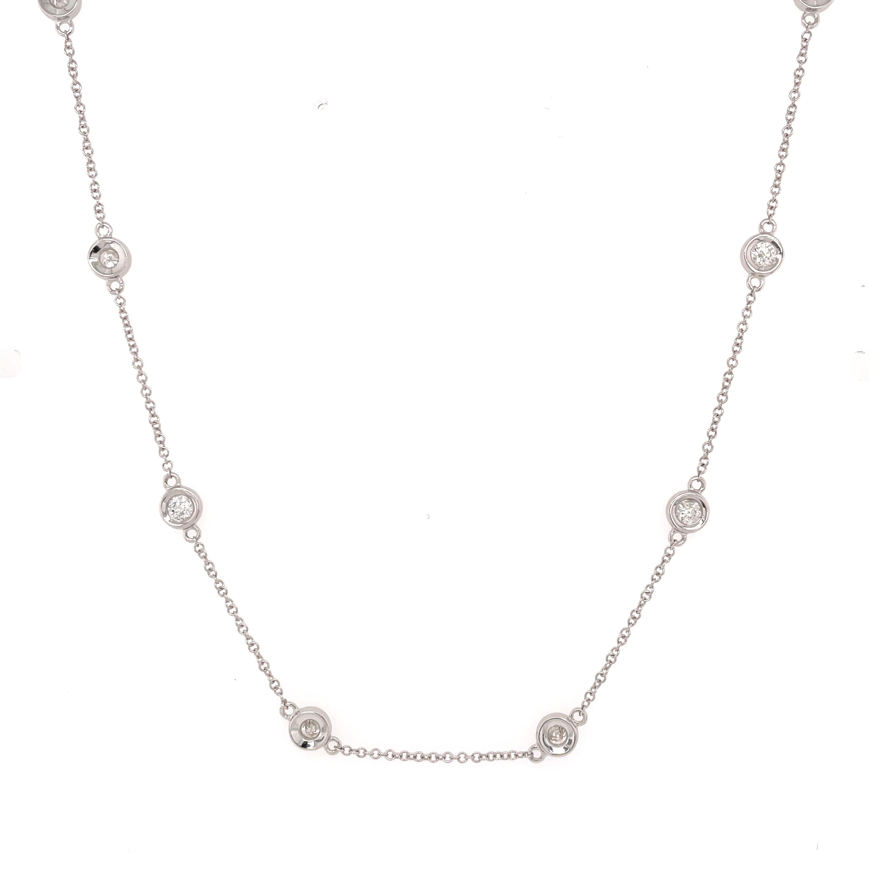 Beautiful and delicate this precious diamond by the yard necklace will leave everyone speechless the moment they see it. Crafted in high polished solid 14k white gold this necklace is set with 10 brilliant round cut diamonds of G-H color and clean