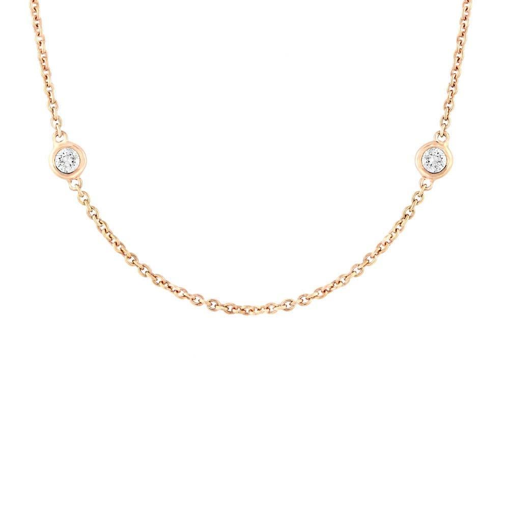 Diese wunderschöne und zarte Diamant-Halskette wird jeden sprachlos machen, sobald er sie sieht. Diese Halskette aus hochglanzpoliertem, massivem 14-karätigem Gelbgold ist mit brillanten, runden Diamanten der Farbe G-H und der Reinheit VS besetzt.