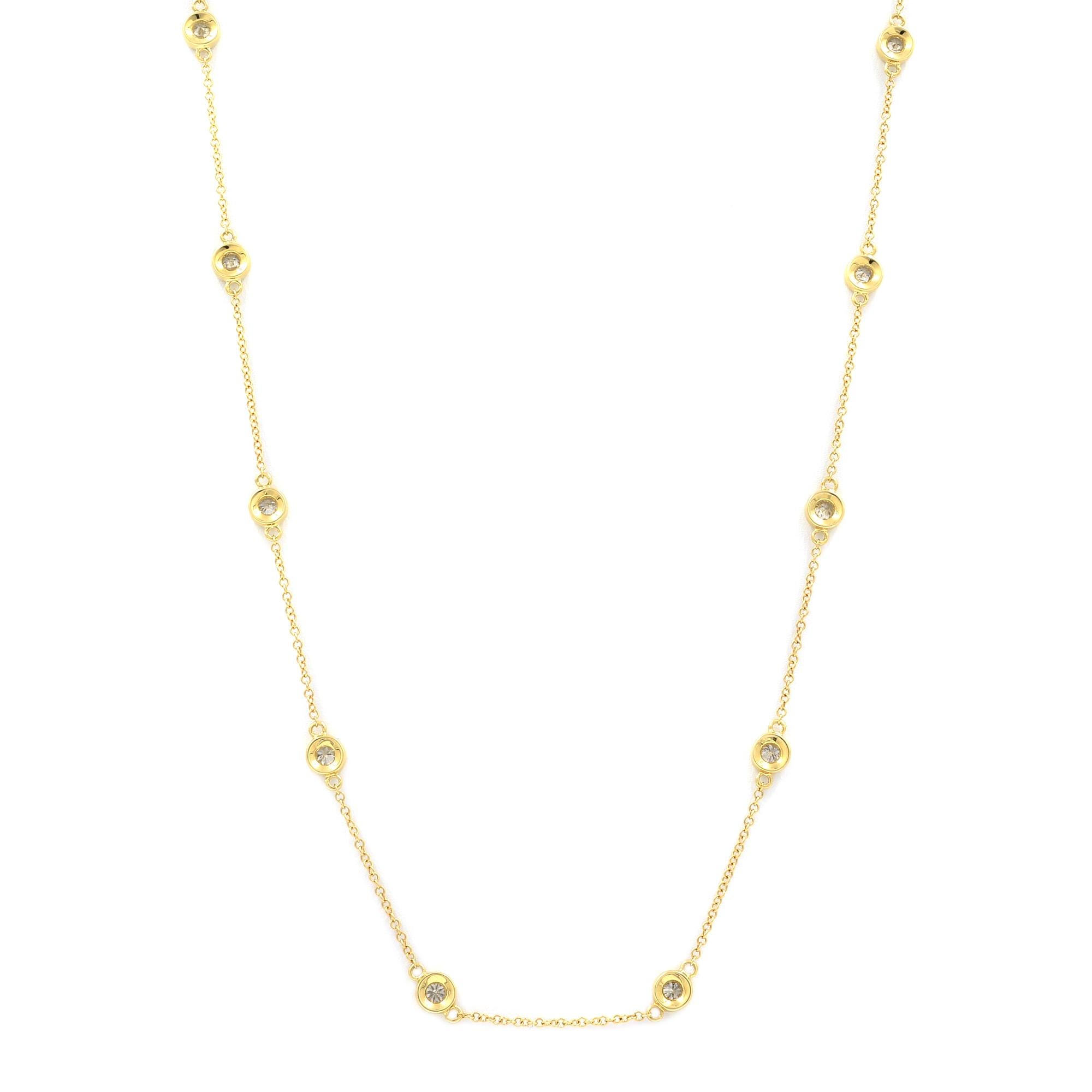 Round Cut Rachel Koen Diamonds by the Yard Necklace 14K Yellow Gold 0.77Cttw For Sale
