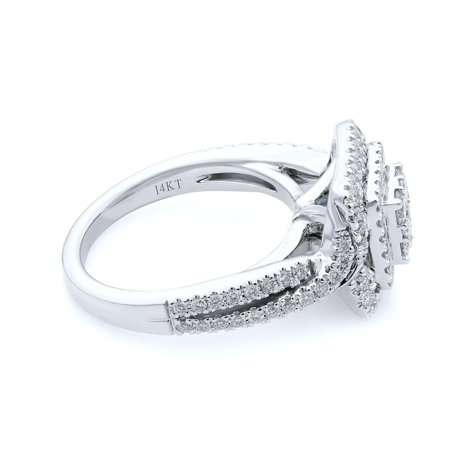 Moderne Rachel Koen Bague de fiançailles en diamant double halo en or blanc 14K 2.00cttw en vente