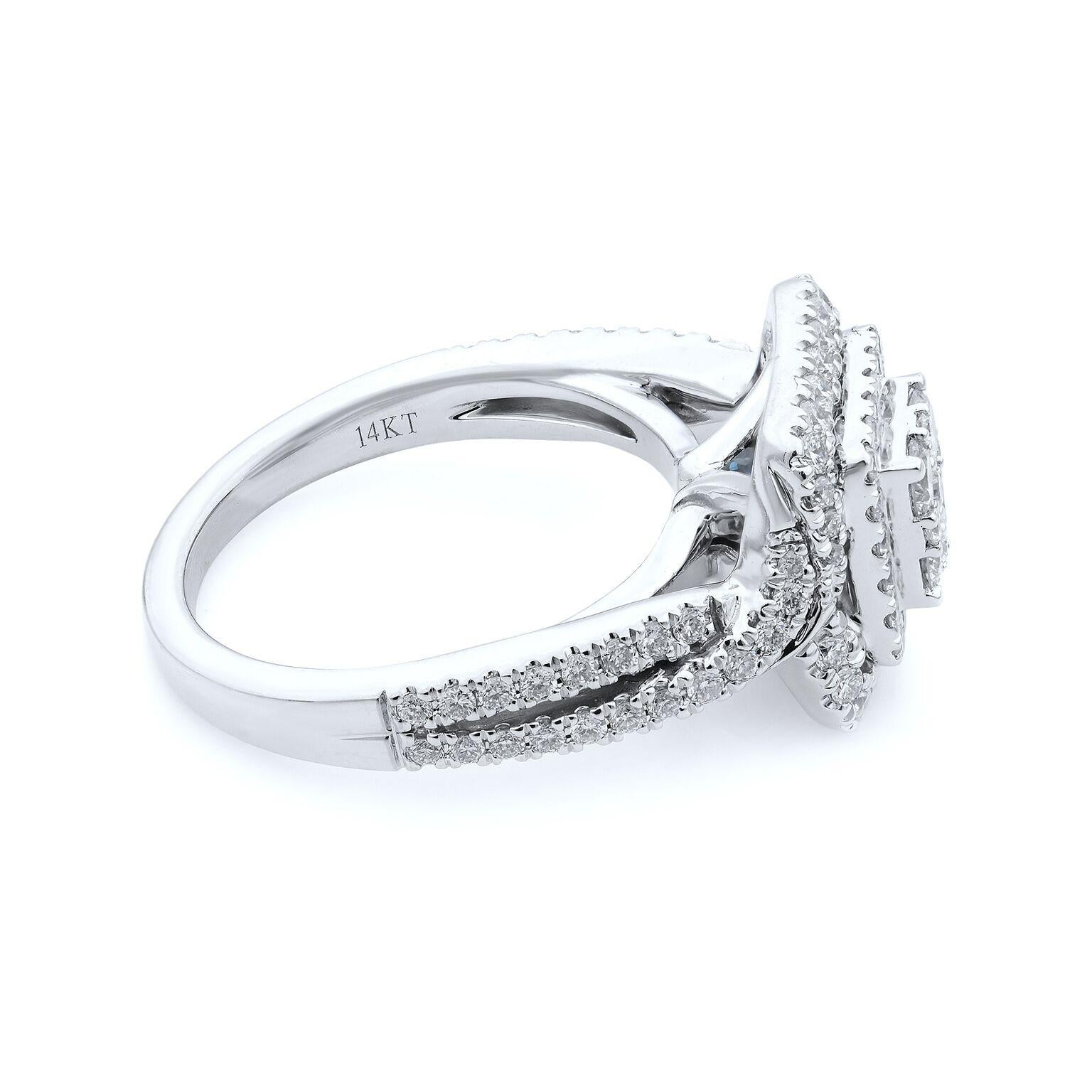 Moderno Anello di fidanzamento con diamante a doppio alone Rachel Koen in oro bianco 14K 2.00cttw in vendita