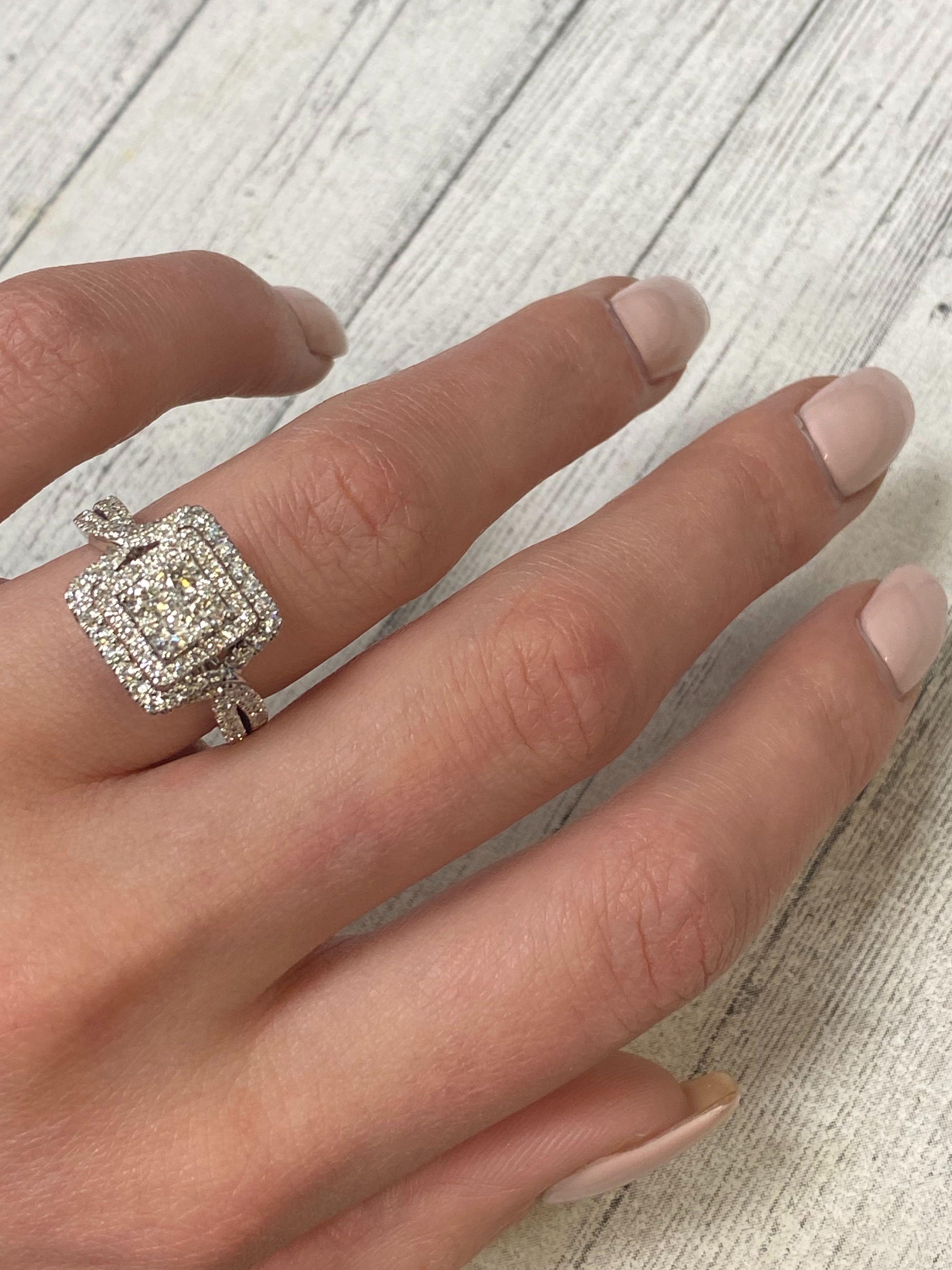 Rachel Koen Double Halo Diamond Engagement Ring 14K White Gold 2.00cttw In New Condition For Sale In New York, NY